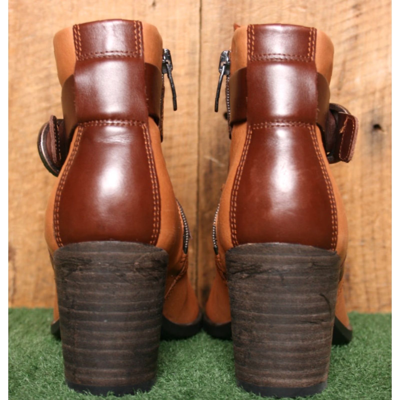 Ecco ECCO Shape 55 Cognac Brown Leather Ankle Boots w/2.75" Heels EUR 38 US 7-7.5 Womens Bootie Leather Zip Block Heel Mid Shaft Ankle Shoe Color Brown Size US 6 / IT 36 - 4 Thumbnail