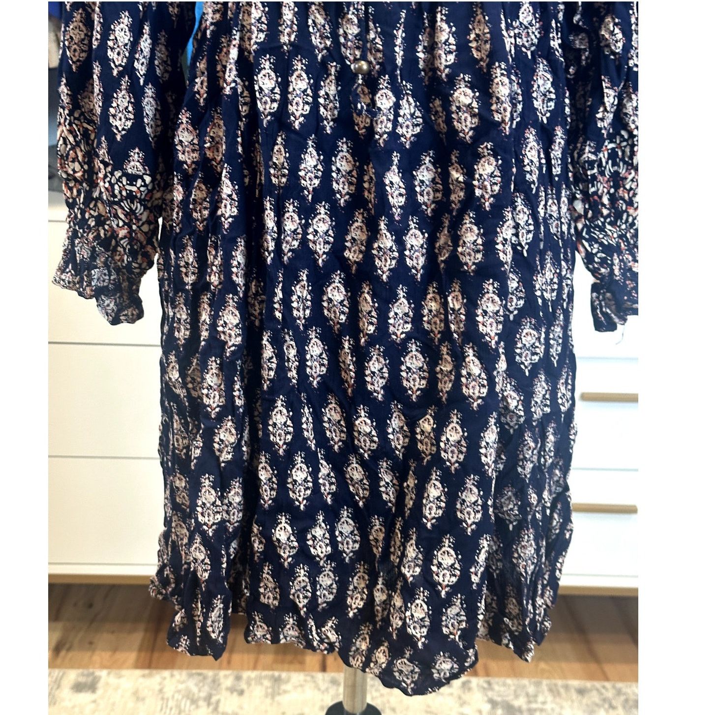 Other Angie Women's Boho Mini Paisley Blue 3/4 Sleeve Neck Dress S Size S / US 4 / IT 40 - 4 Thumbnail