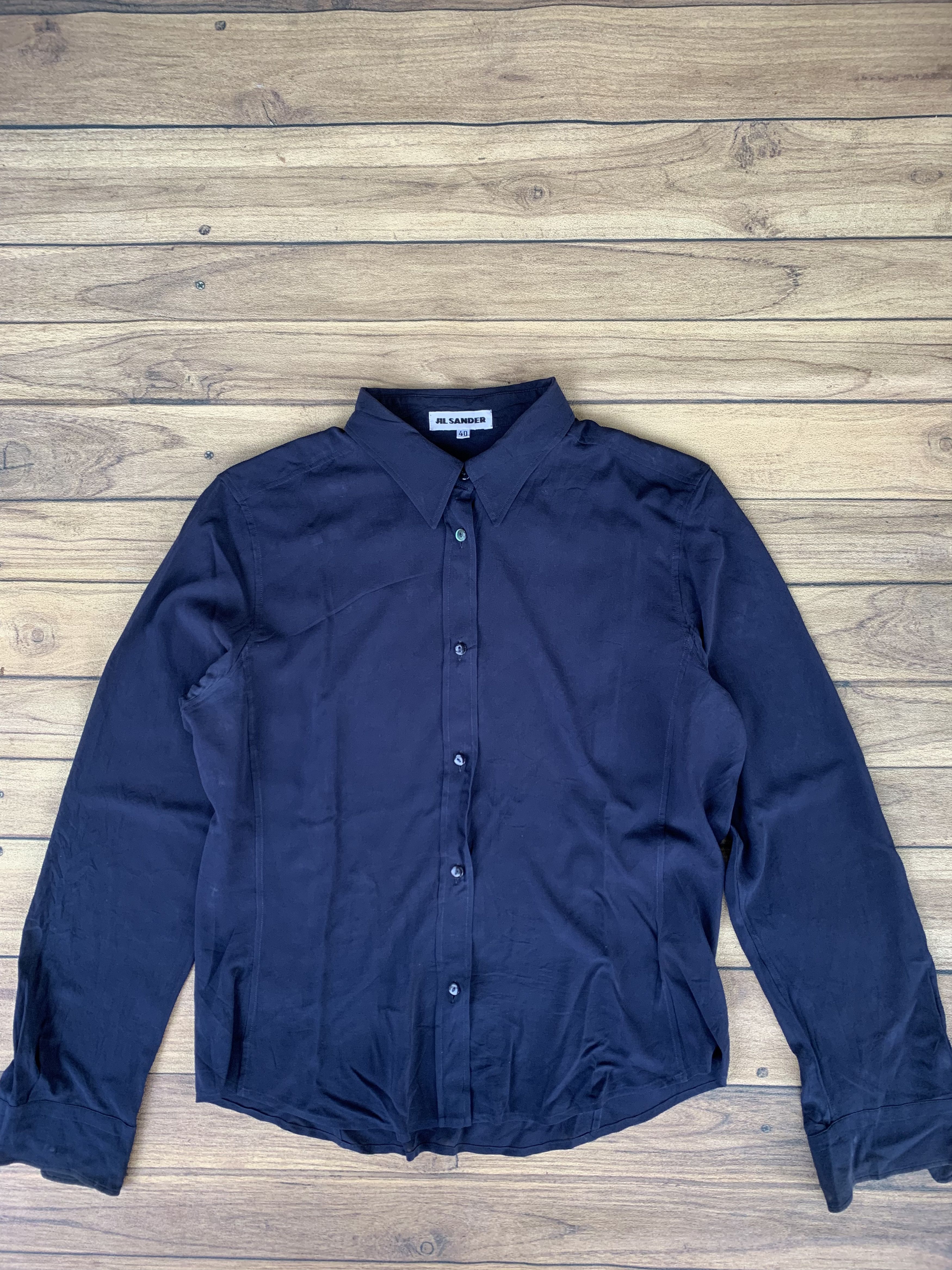 Jil Sander Jil sander silk navy button up long sleeve Size S / US 4 / IT 40 - 3 Thumbnail