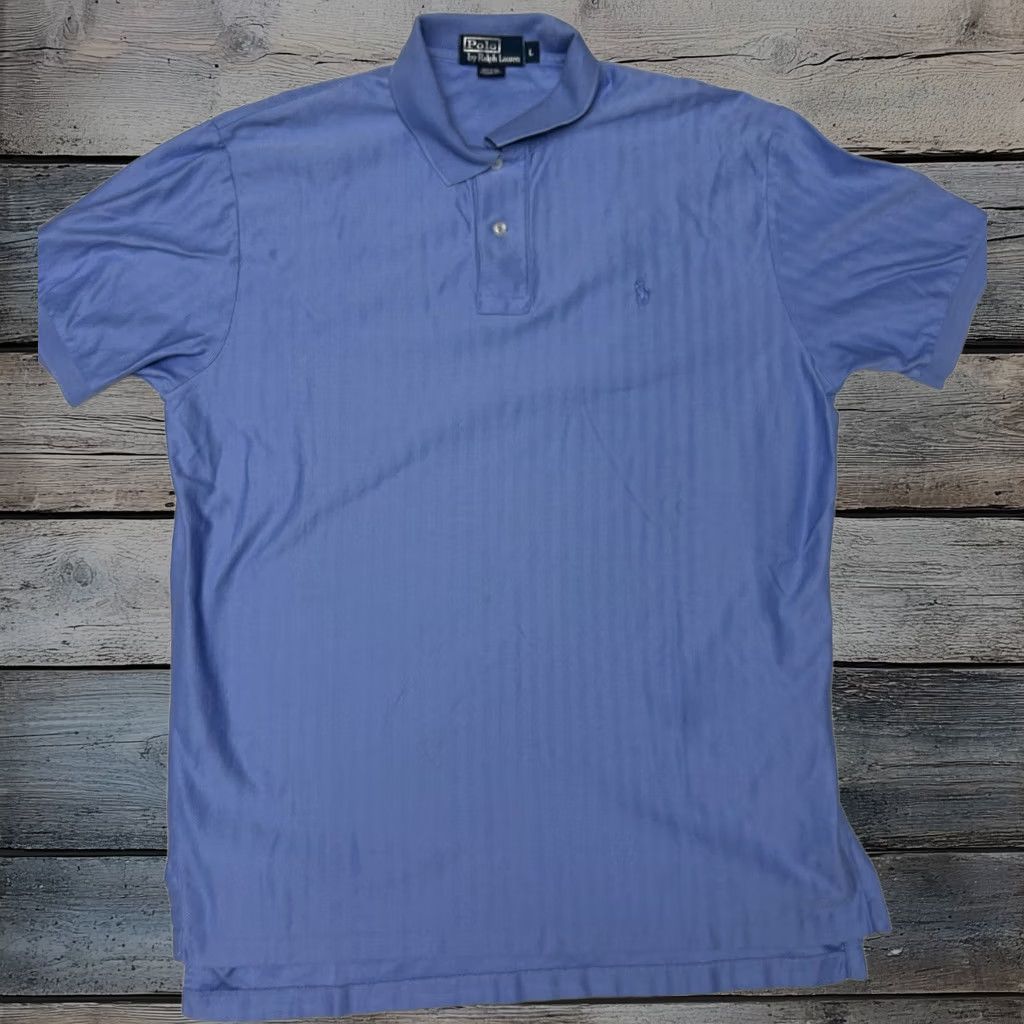 Vintage Polo Ralph Lauren Polo Shirt Mens Large Blue Striped Knit Ribbed Textured Y2K, Men's
