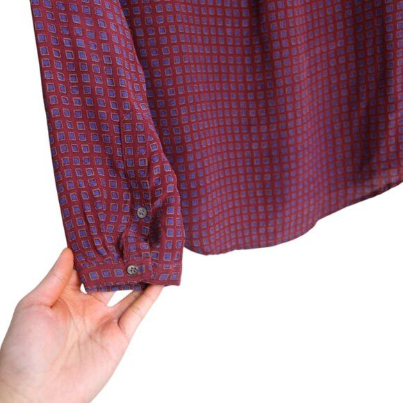Club Monaco Club Monaco Silk Geometric Patterned Tie Long Sleeve Blouse Size XS / US 0-2 / IT 36-38 - 6 Thumbnail