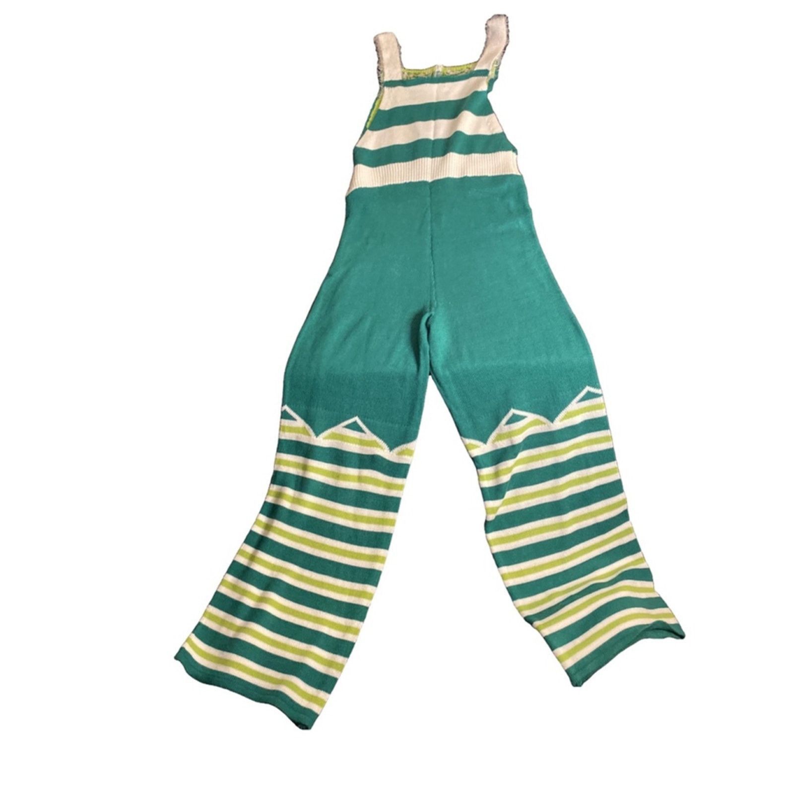 Other Y2K Striped Knit Jumpsuit Retro Green Wide Leg Overalls S Size 24" / US 00 / IT 34 - 8 Thumbnail