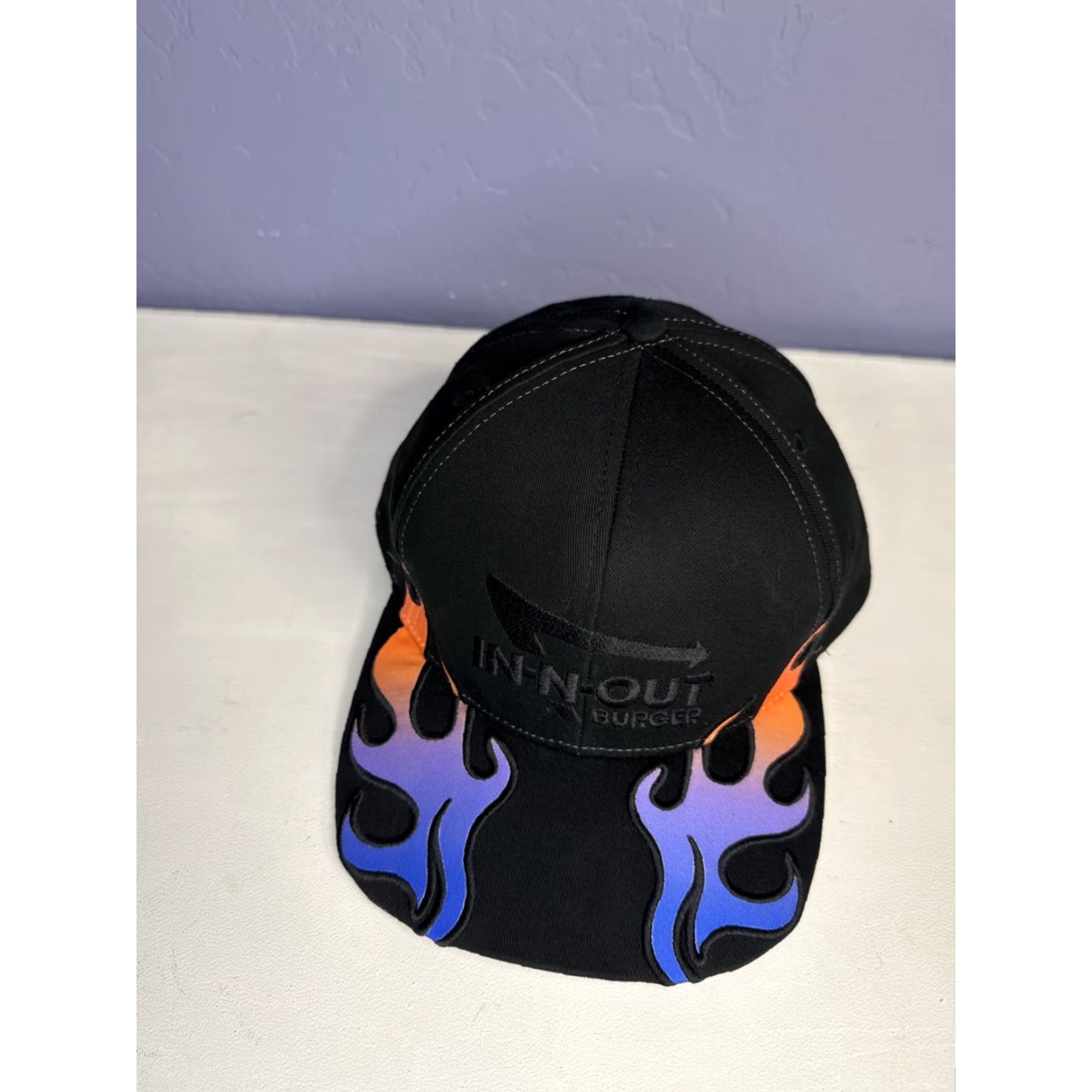 Vintage VINTAGE In N Out Burger 75th Anniversary Flames Black Baseball Hat Cap Strapback Men One Size Black Cap Size ONE SIZE - 2 Thumbnail