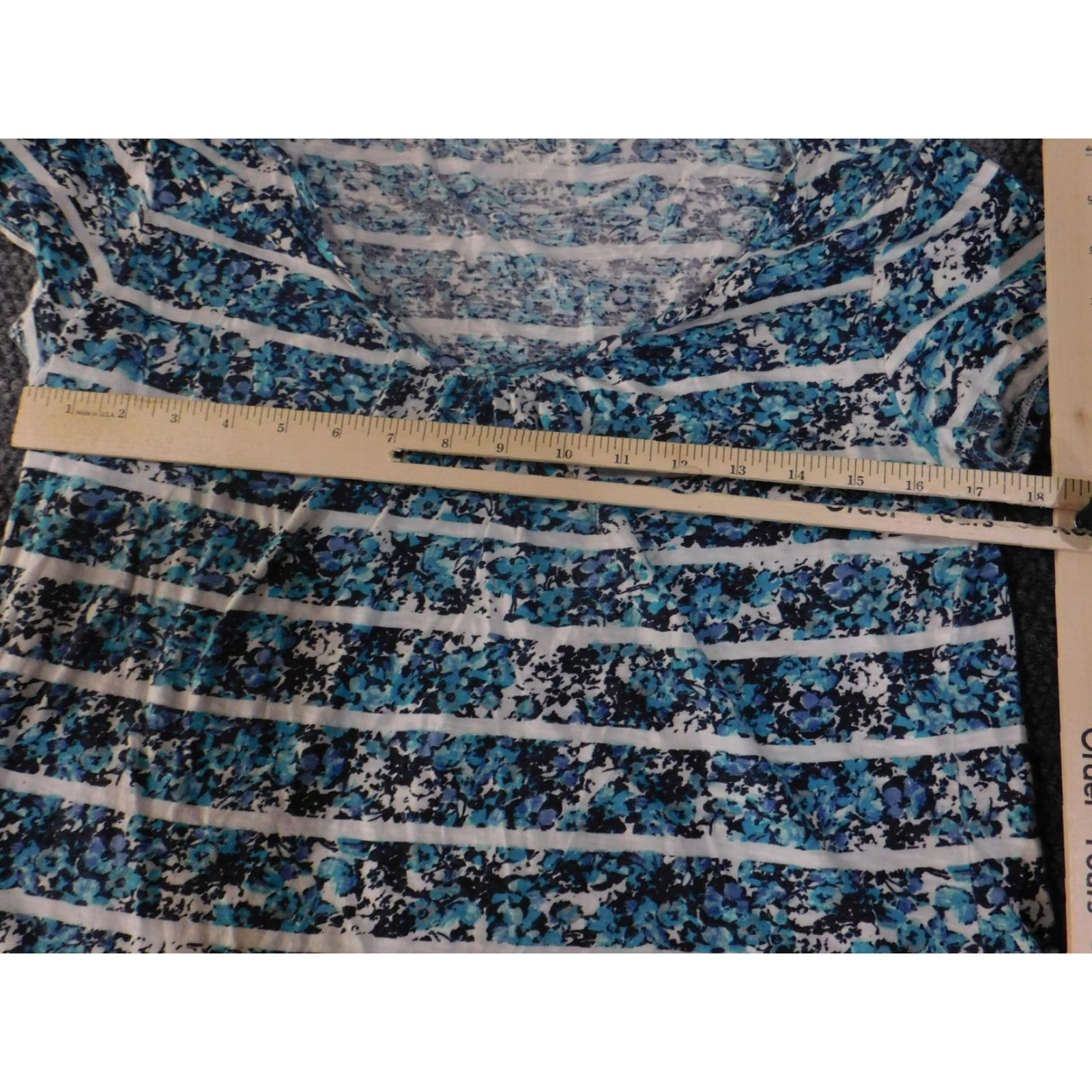 Loft Ann Taylor LOFT Shirt Womens XL Blue White Floral Stripe Short Sleeve Scoop Neck Size XL / US 12-14 / IT 48-50 - 6 Thumbnail