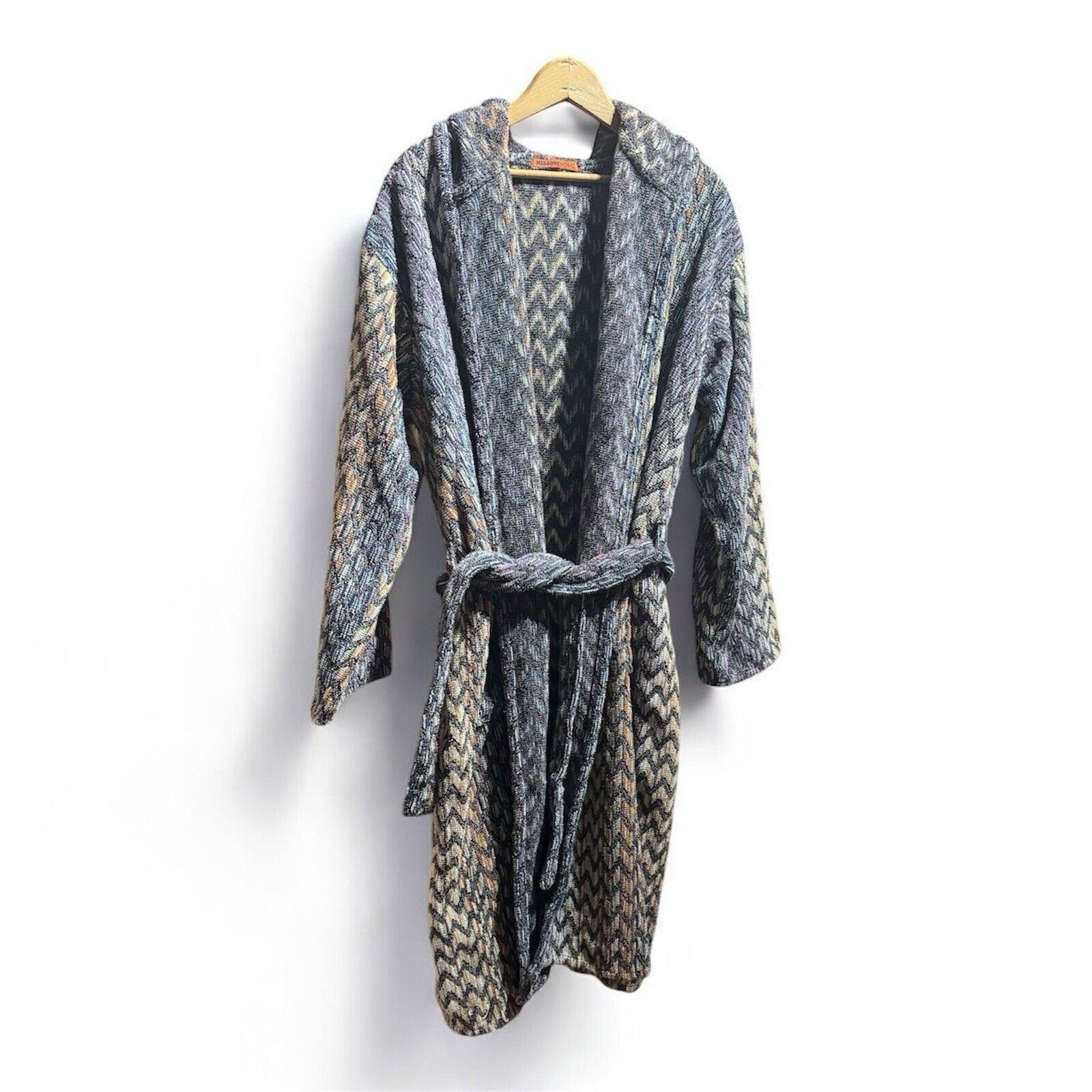 Missoni MISSONI MENS HOODED BATHROBE COTTON ITALY ROBE BELT Sz L Size 44 - 1 Thumbnail