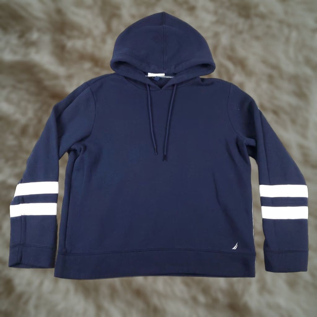 Nautica Nautica Blue Pullover Hoodie Sweatshirt Womens Small Fleece Cotton Blend Size S / US 4 / IT 40 - 1 Thumbnail