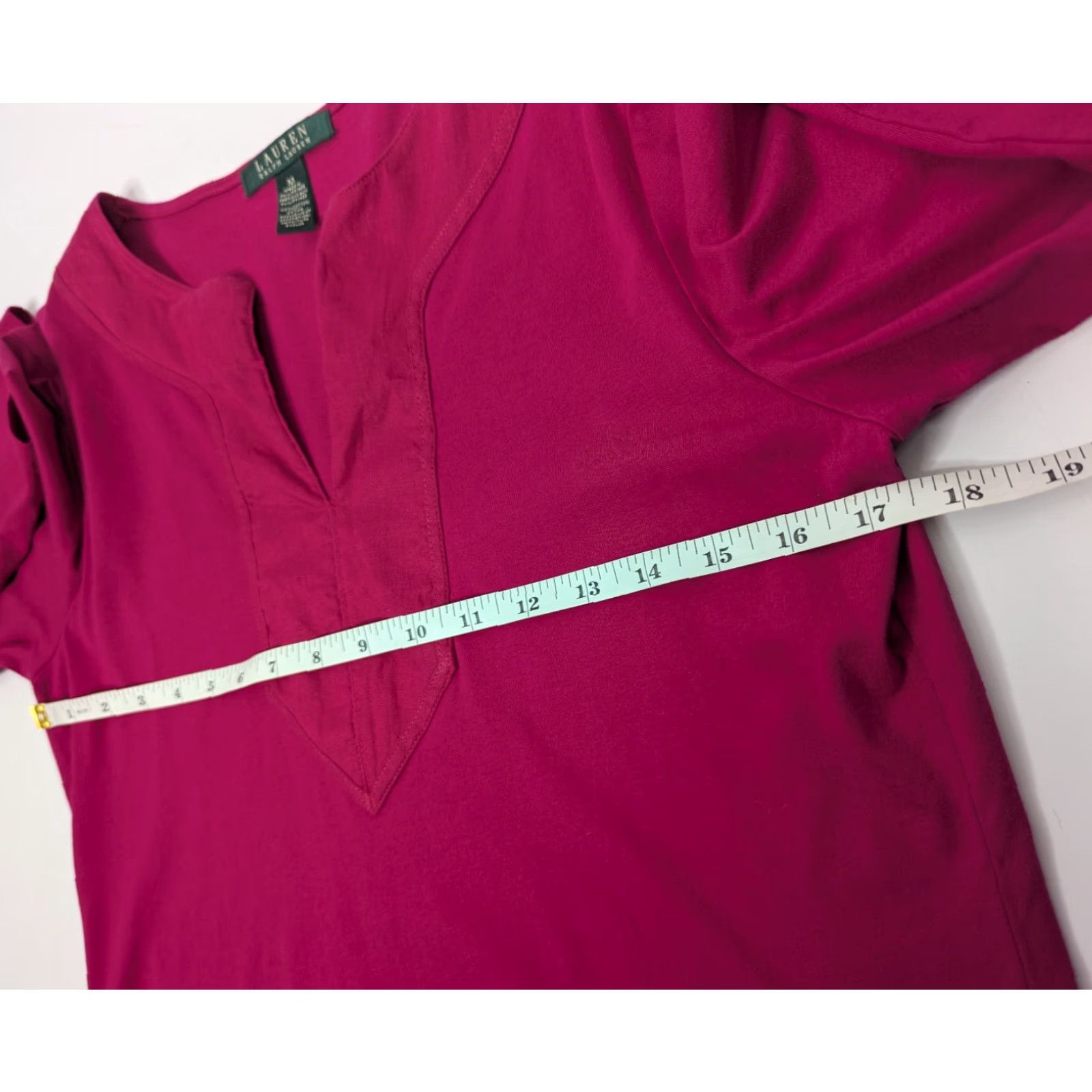 Ralph Lauren Lauren Ralph Lauren Womens Medium Cotton 3/4 Sleeve V-Neck Hot Pink Blouse Shirt Size M / US 6-8 / IT 42-44 - 5 Thumbnail