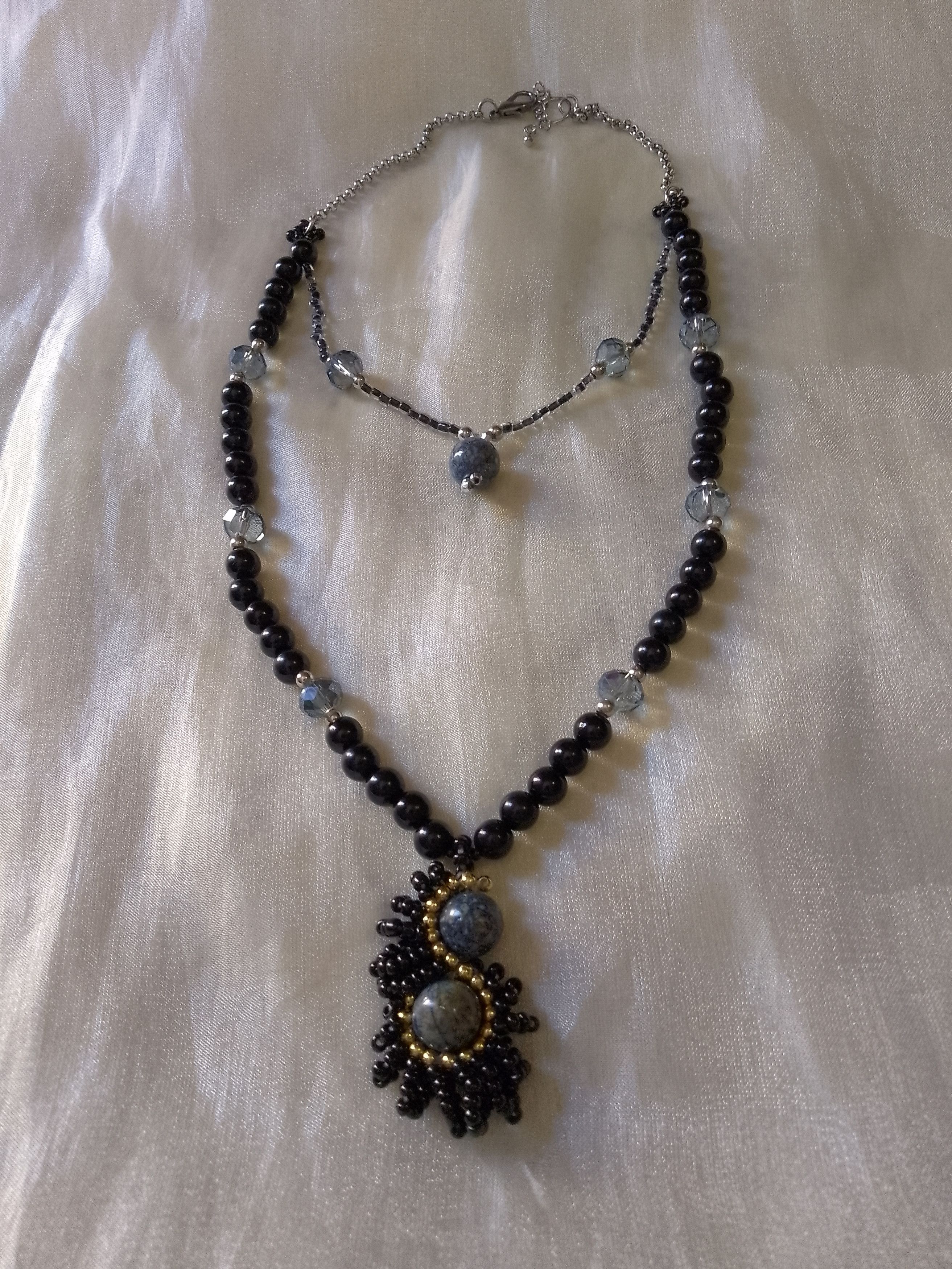 Handmade Long Black Necklace Lapis lazuli gemstone Double Thread Size ONE SIZE - 1 Thumbnail