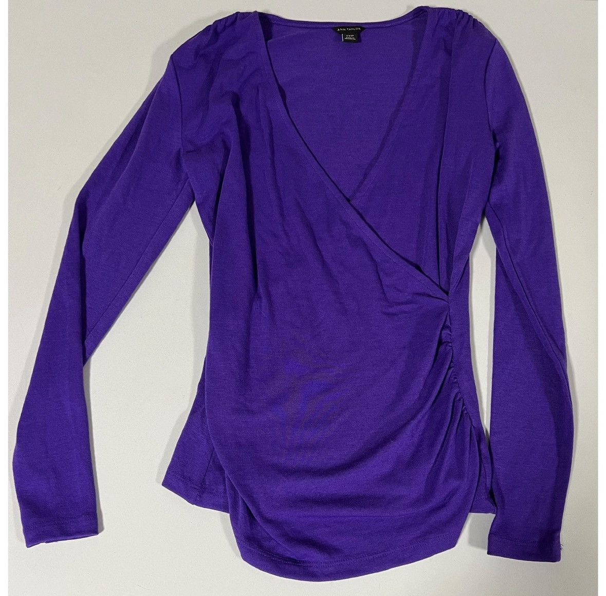Ann Taylor Ann Taylor Purple Wrap Long Sleeve Shirt Top Blouse XXS 💜✨ Size XXS / US 00 / IT 34 - 2 Thumbnail