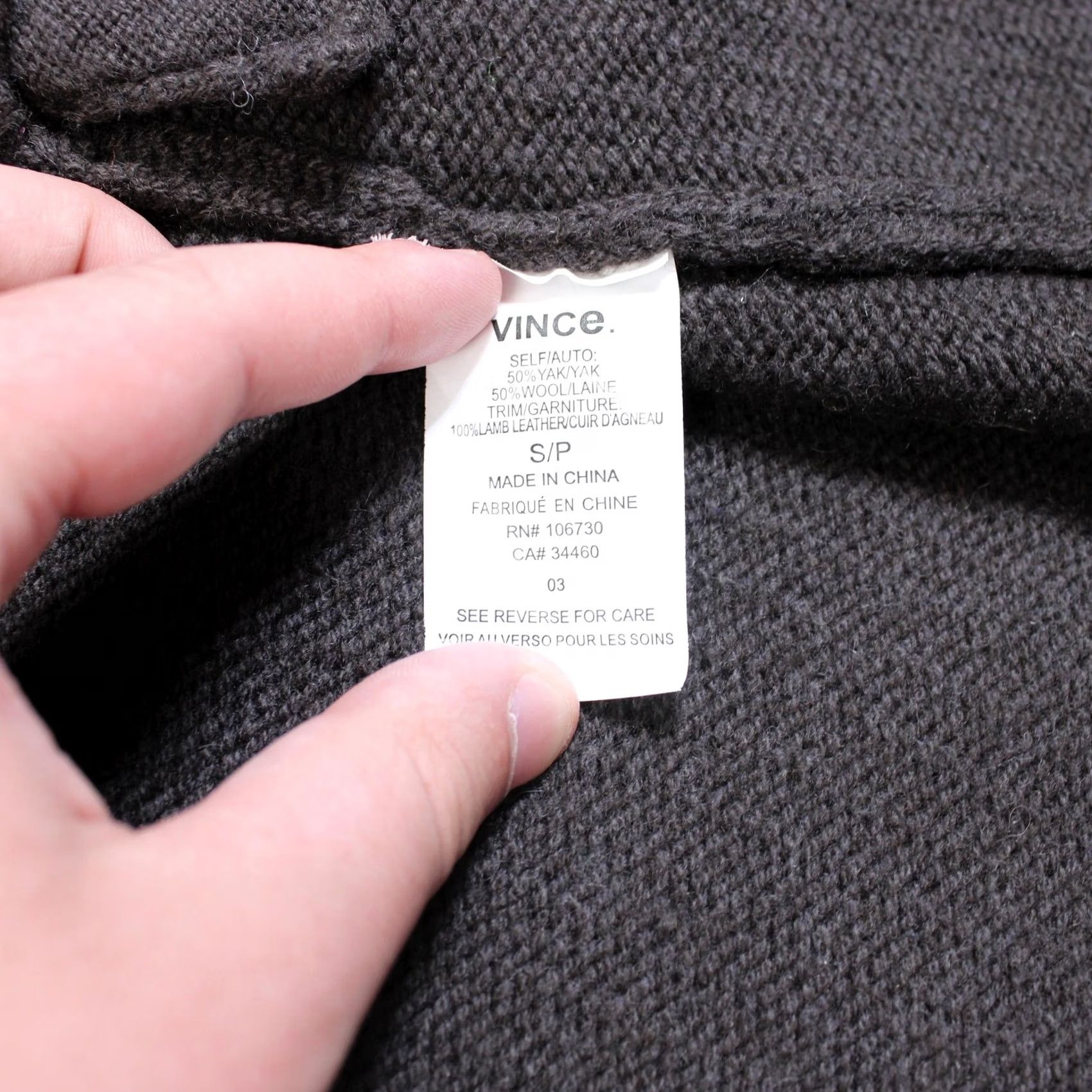 Vince Vince Cardigan Women Small Brown Open Knit Wool Yak Leather Sleeve Asymmetrical Pockets V-Neck Winter Modern Bohemian Preppy Shirt/Sweater Size S / US 4 / IT 40 - 4 Thumbnail
