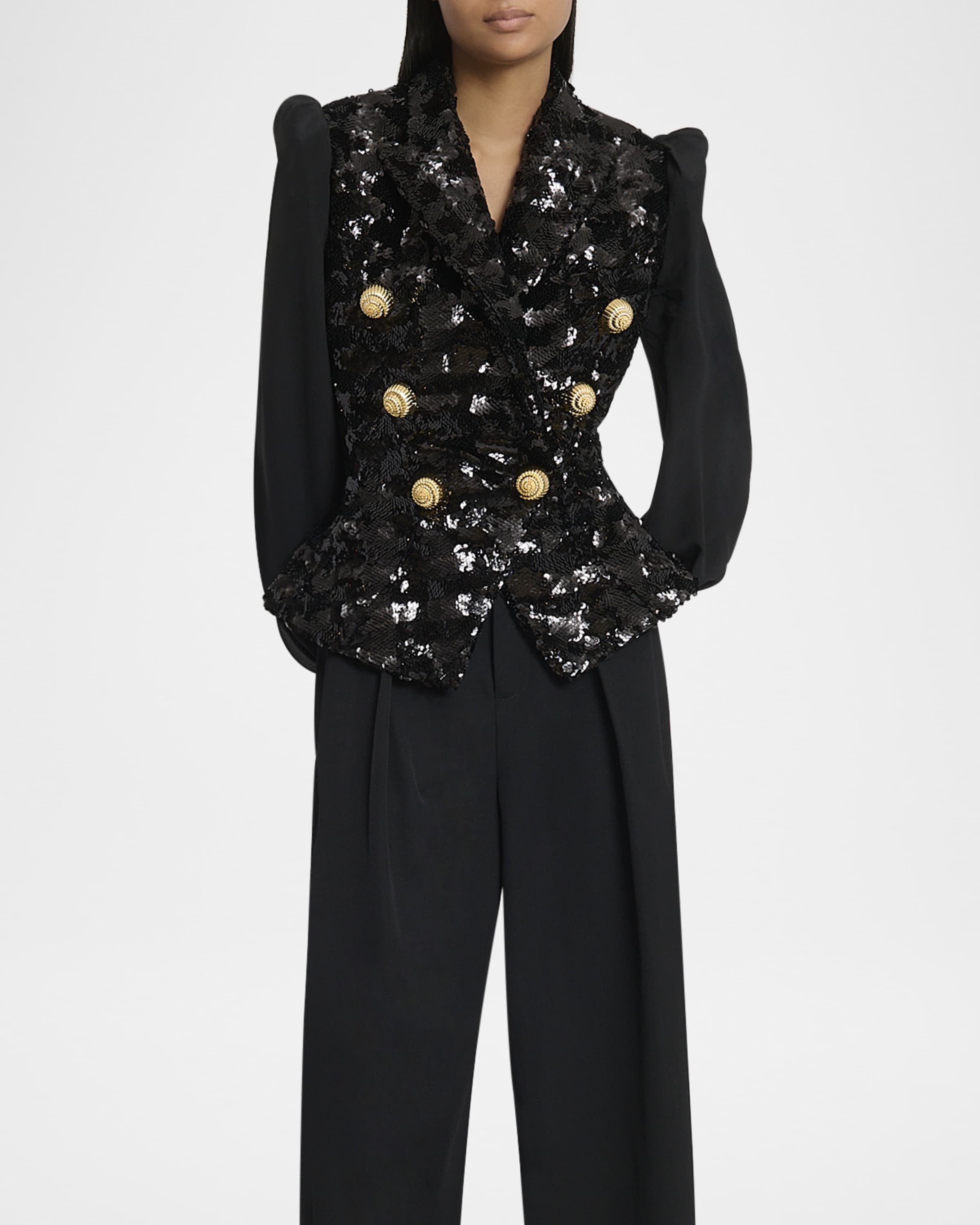 o1s1wg111025 Sequined Double-Breasted Blazer in Black