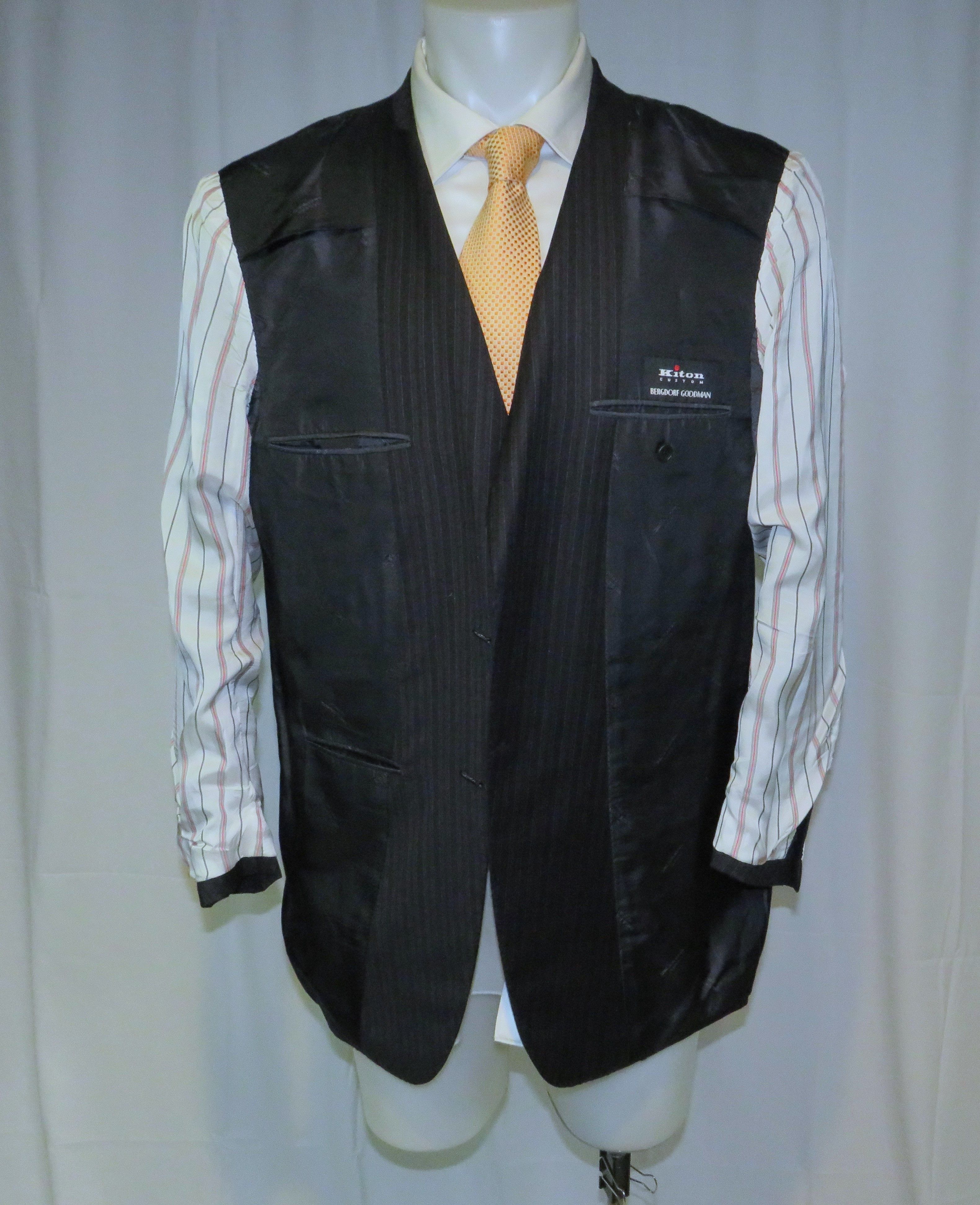 Bergdorf Goodman × Kiton Custom Made Super 200 Blue Striped Two Button Suit 43R Size 42R - 15 Thumbnail