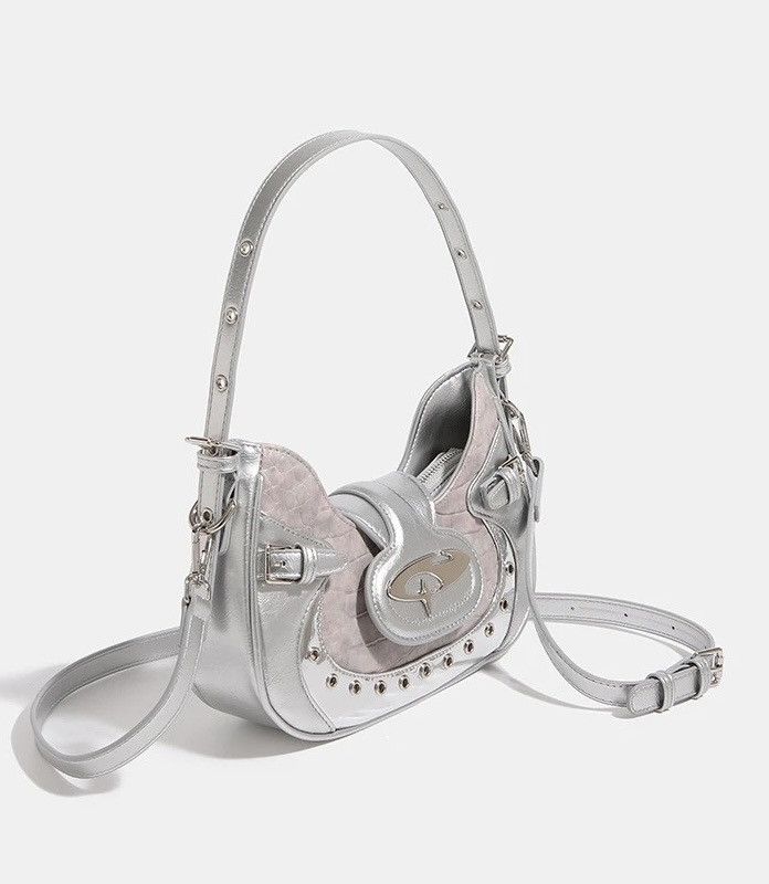 Vintage Retro Patchwork Harajuku Style Silver Mini Shoulder Bag Size ONE SIZE - 2 Thumbnail