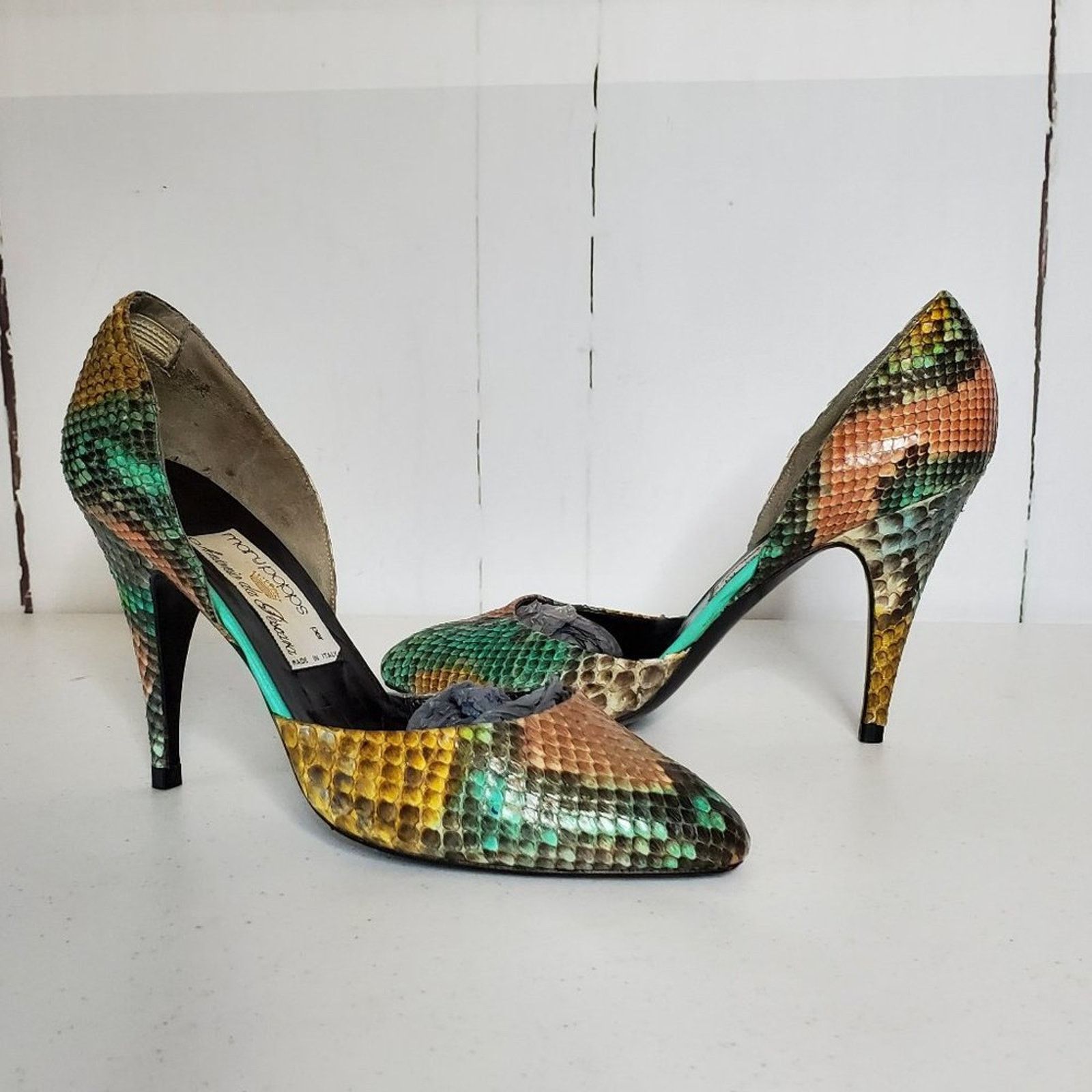 Designer Mary Popps Antonio da Pescara Snakeskin Leather Heels 39B Size US 9 / IT 39 - 11 Thumbnail