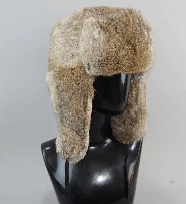 Japanese Brand Size L Warm Natural Rabbit Fur Bomber Hat With Earflaps Size ONE SIZE - 1 Thumbnail