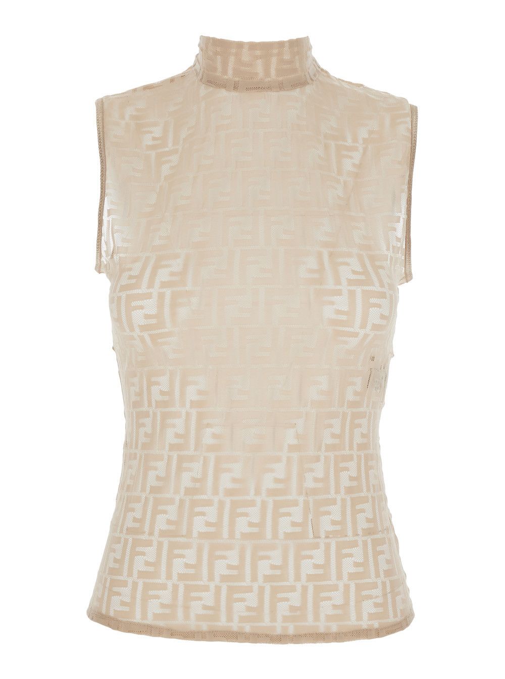 Fendi Sleeveless Crew Neck Top with Zip Closure on the Back and All-Over FF Motif in White Stretch Tech Fabric for Women Size S / US 4 / IT 40 - 1 Thumbnail