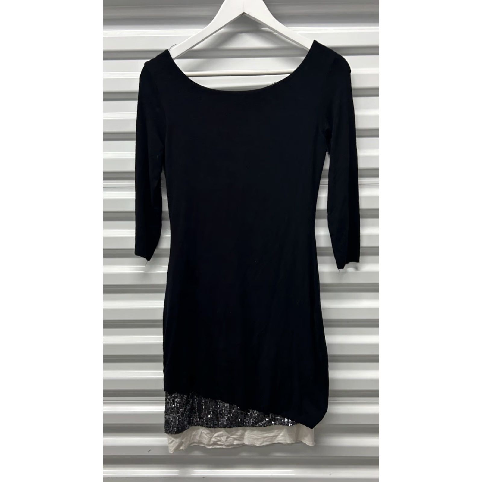 Bailey 44 Bailey44 Designer Stretch BodyCon CrewNeck 3/4Sleeve Tiered Dress Women S Knee Length Black Stripe Pattern Nautical Casual Party Workwear Knit Size M / US 6-8 / IT 42-44 - 3 Thumbnail