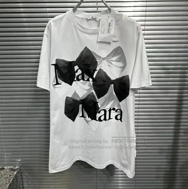 Max Mara MaxMara Summer White Cotton Bow Print T-Shirt . Size S / US 4 / IT 40 - 2 Thumbnail