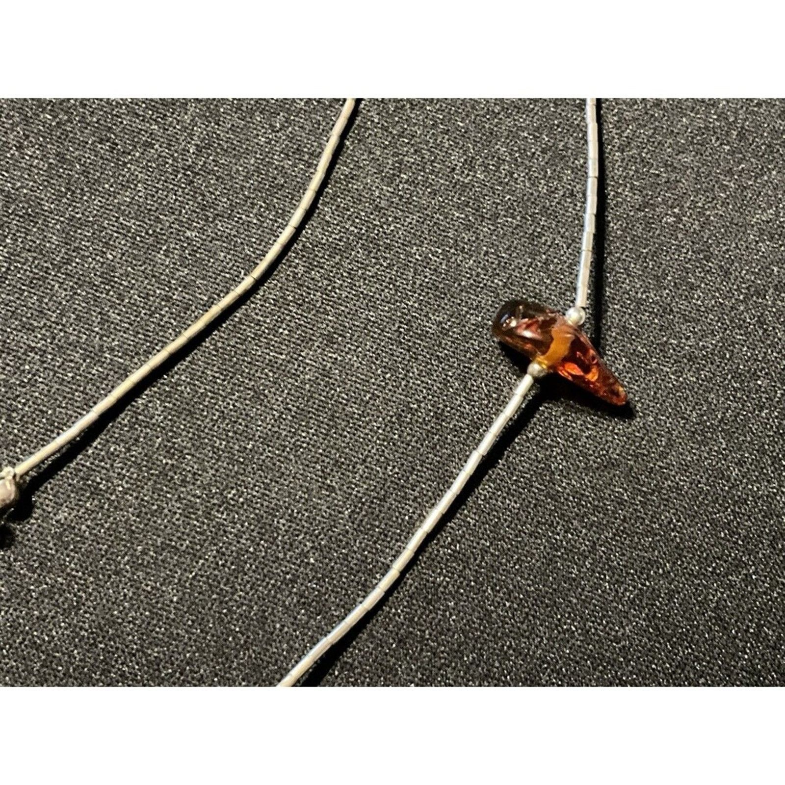 Other 16in 925 Liquid Silver Amber Necklace W/ 2in Drop Size ONE SIZE - 3 Thumbnail