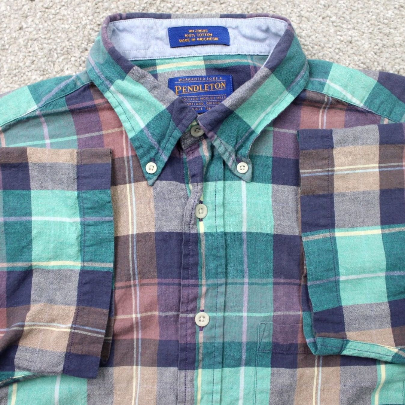 Pendleton Pendleton Shirt Men Medium Green/Blue Plaid 100% Cotton Short Sleeve Button Down Size US M / EU 48-50 / 2 - 2 Thumbnail
