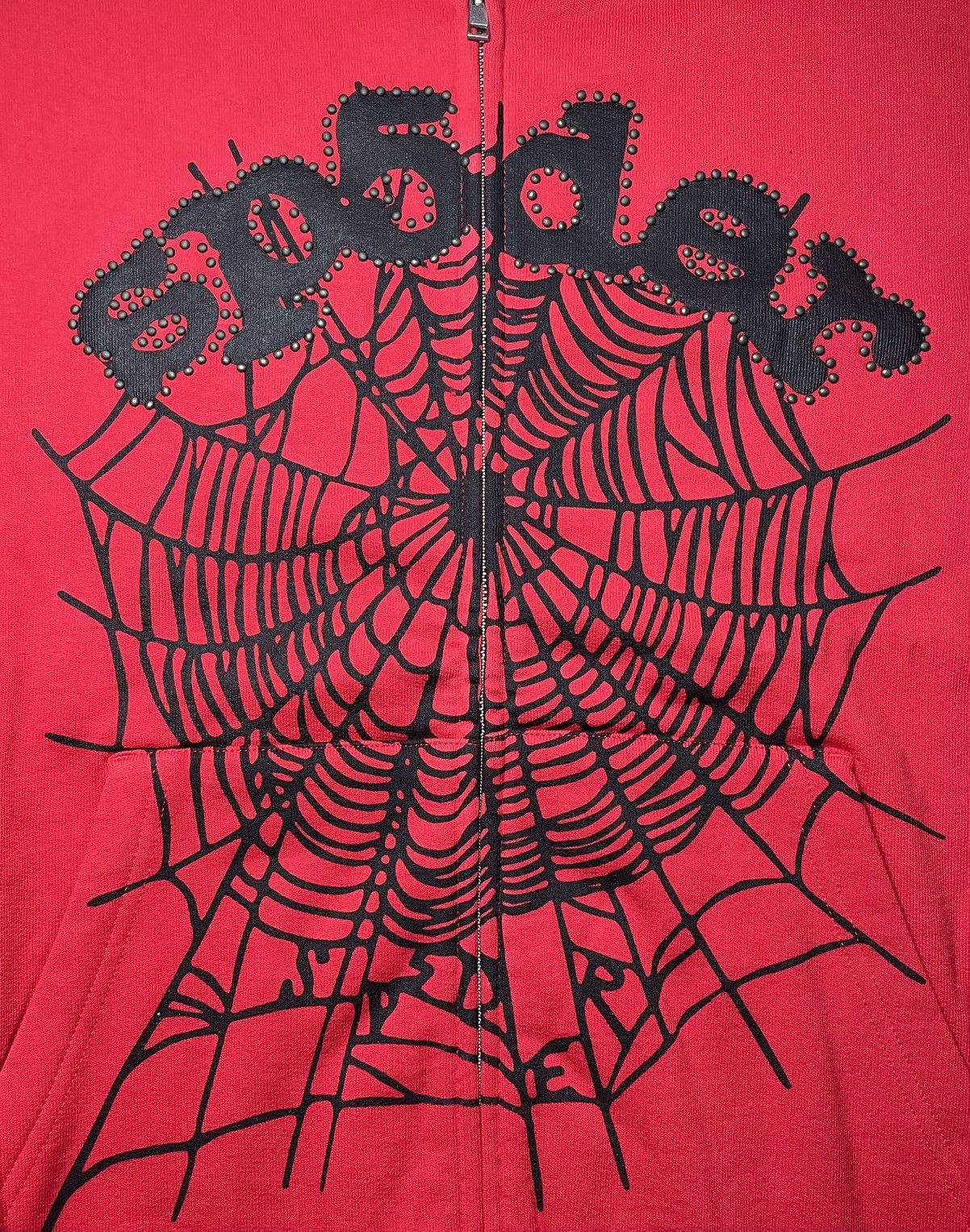 Sp5der Sp5der Worldwide Red OG Web Studded Zip Up Hoodie Size US M / EU 48-50 / 2 - 2 Thumbnail