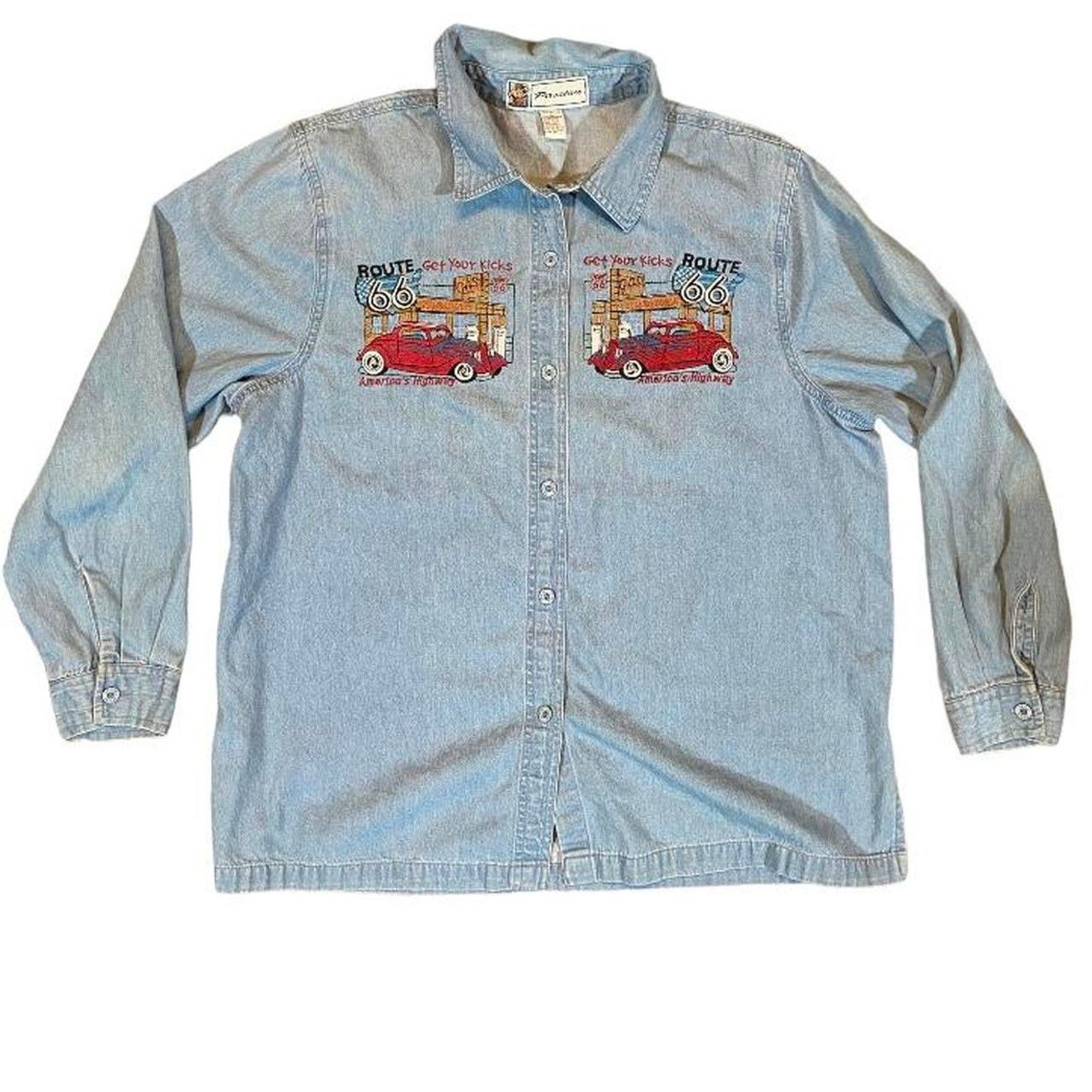 Jerzees Vintage 80s denim button up drag racer tee shirt Size US L / EU 52-54 / 3 - 1 Thumbnail