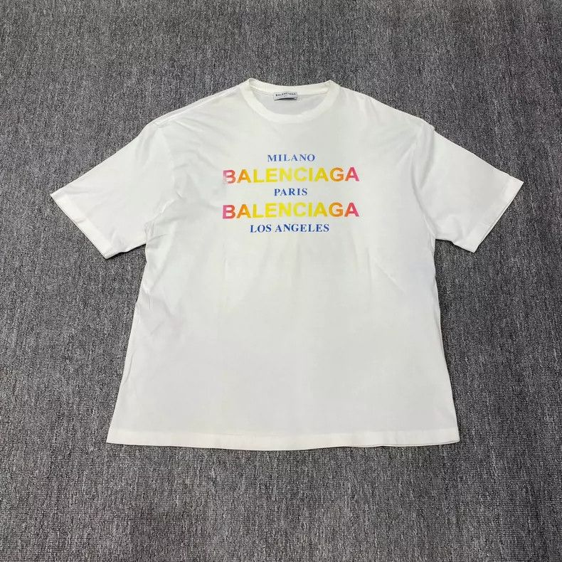 Balenciaga Balenciaga White Rainbow Letter Short Sleeve Size US M / EU 48-50 / 2 - 1 Thumbnail