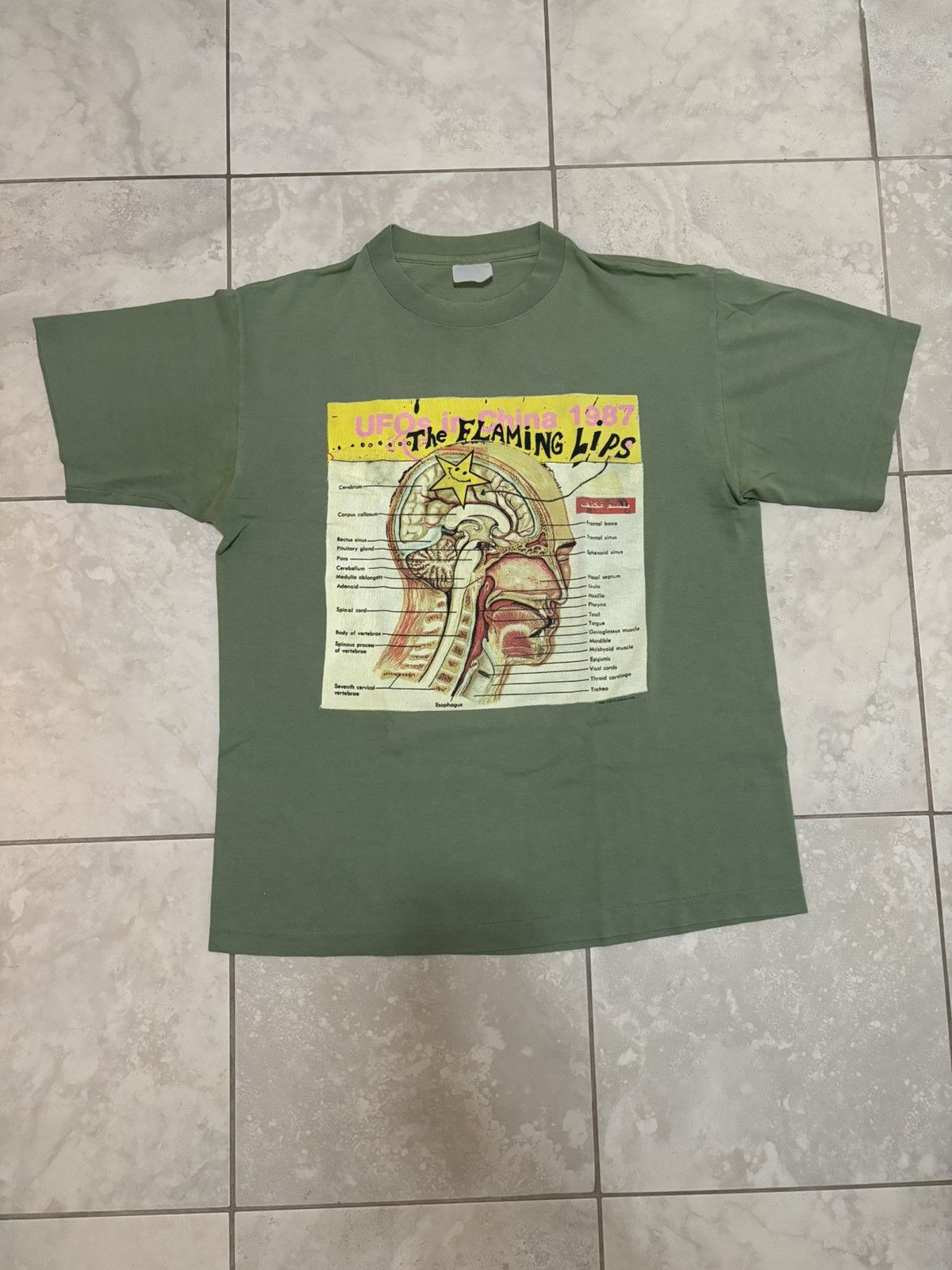 image of Archival Clothing x Band Tees Vintage 90's The Flaming Lips Ufos In China Band Tee XL in Green, Men