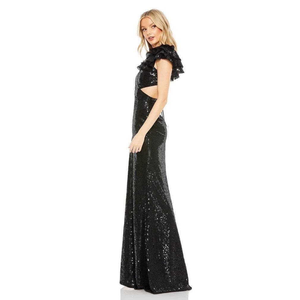 Mac Duggal Mac Duggal Sequined Ruffled Lace Up Gown Dress black size 0 Size XS / US 0-2 / IT 36-38 - 1 Thumbnail