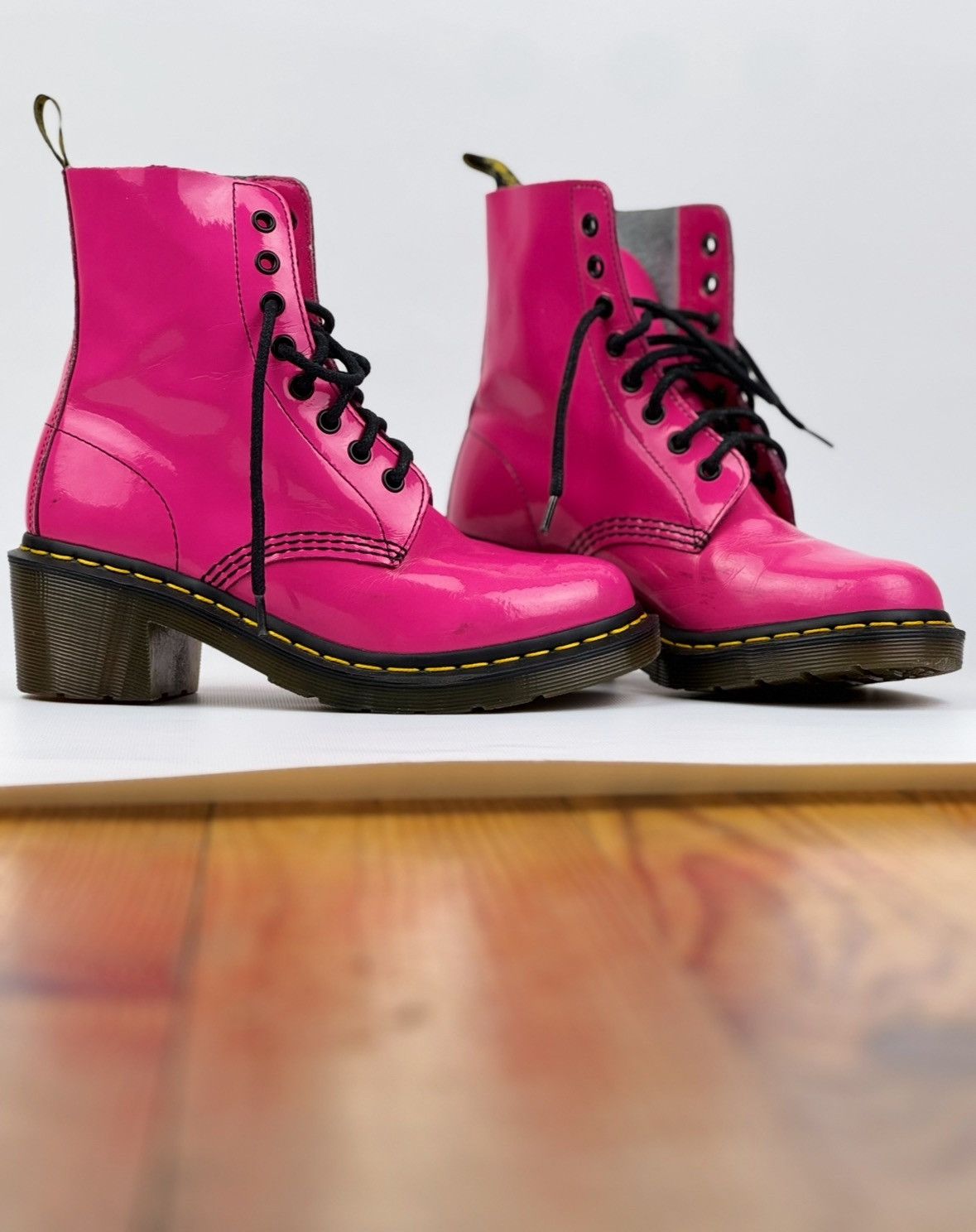 Dr Martens Womens Clemency Patent Leather Heeled Boots Pink