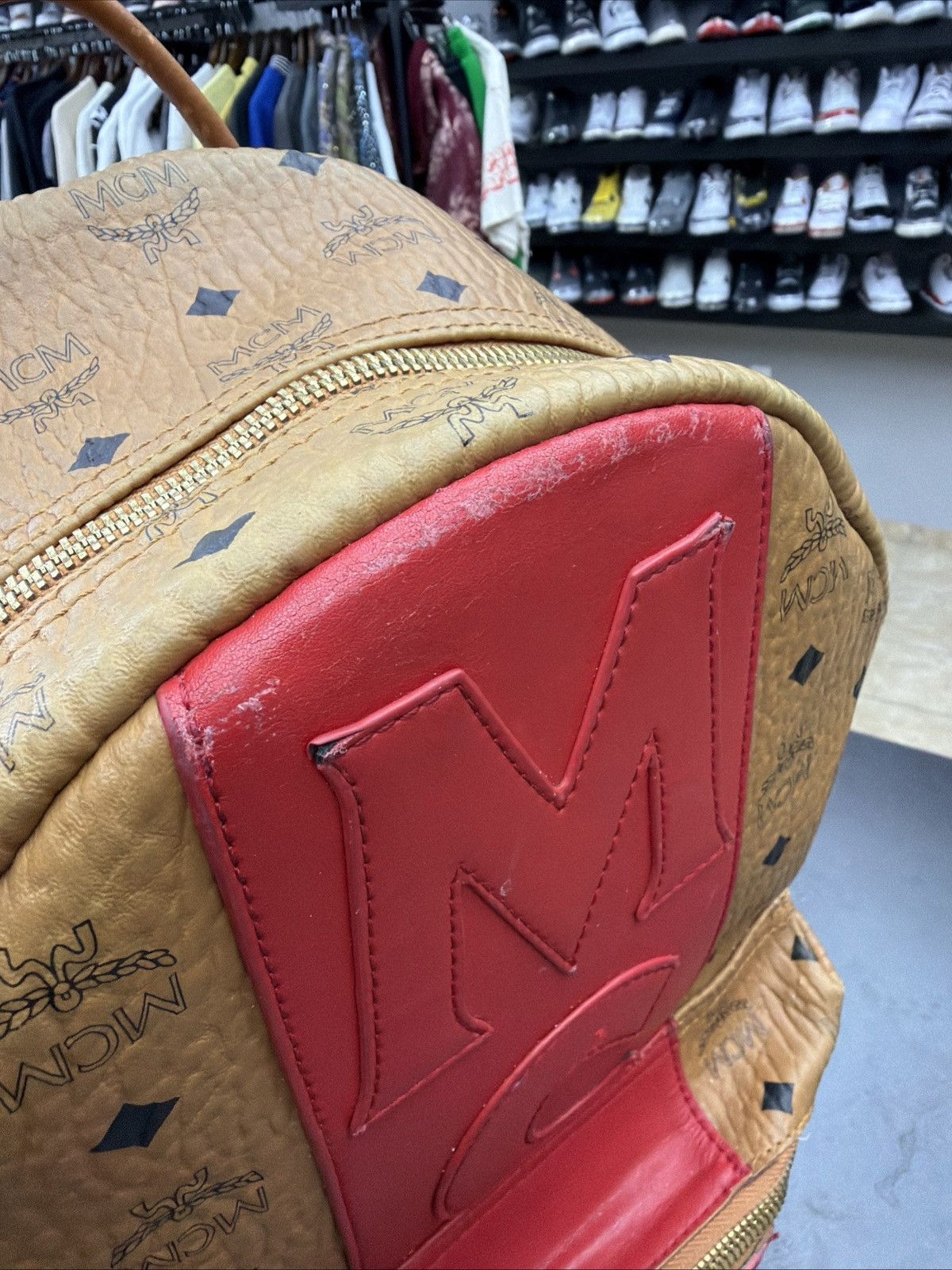 MCM MCM Visetos Medium Stark Logo Stripe Backpack Cognac Red Size ONE SIZE - 22 Thumbnail