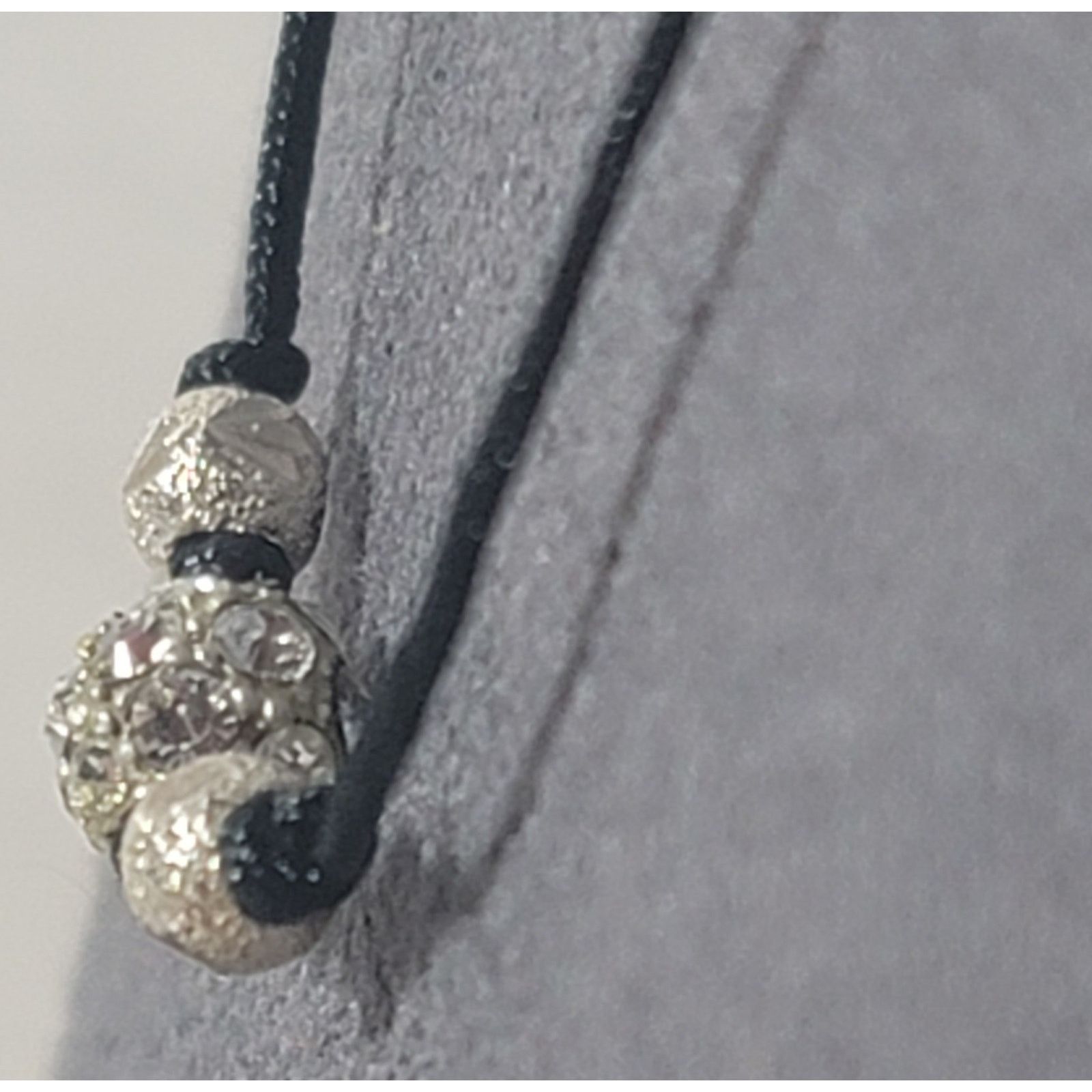 Other Black Rope Silver Beads With Stones 8" Necklace Delicate Size ONE SIZE - 5 Thumbnail