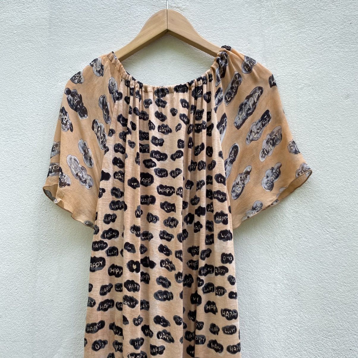 Tsumori Chisato Tsumori Chisato Beige Printed Dress Puff Sleeves Tie Neck Size XS / US 0-2 / IT 36-38 - 15 Thumbnail