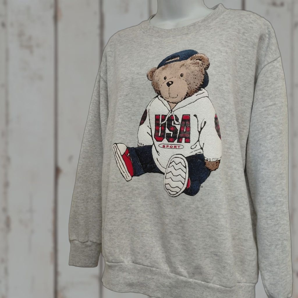 Delta VINTAGE Delta Sweatshirt Gray Bear USA 90s 80s Pullover Adult Large Mens Crew Neck Graphic Print Size US L / EU 52-54 / 3 - 1 Thumbnail