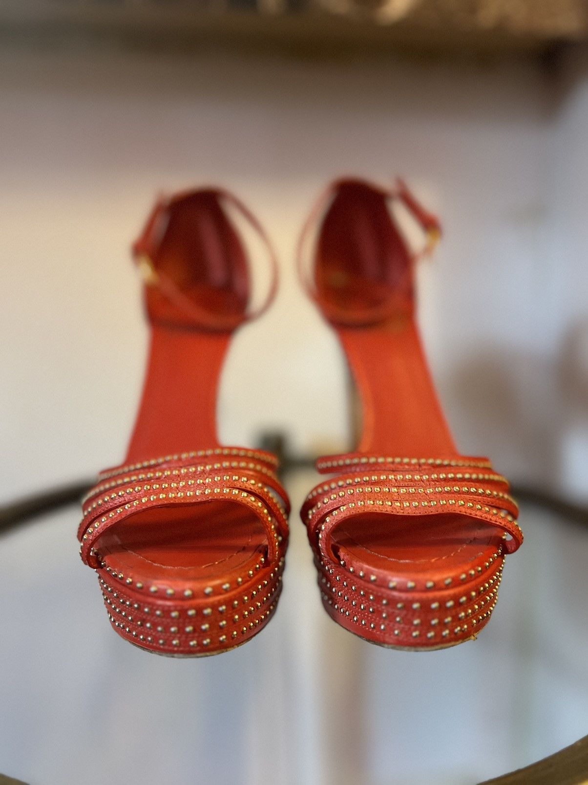 image of Dior 20 Christian Dior W/ Gold Stud Platform Sandal in Red, Women's (Size 8.5)