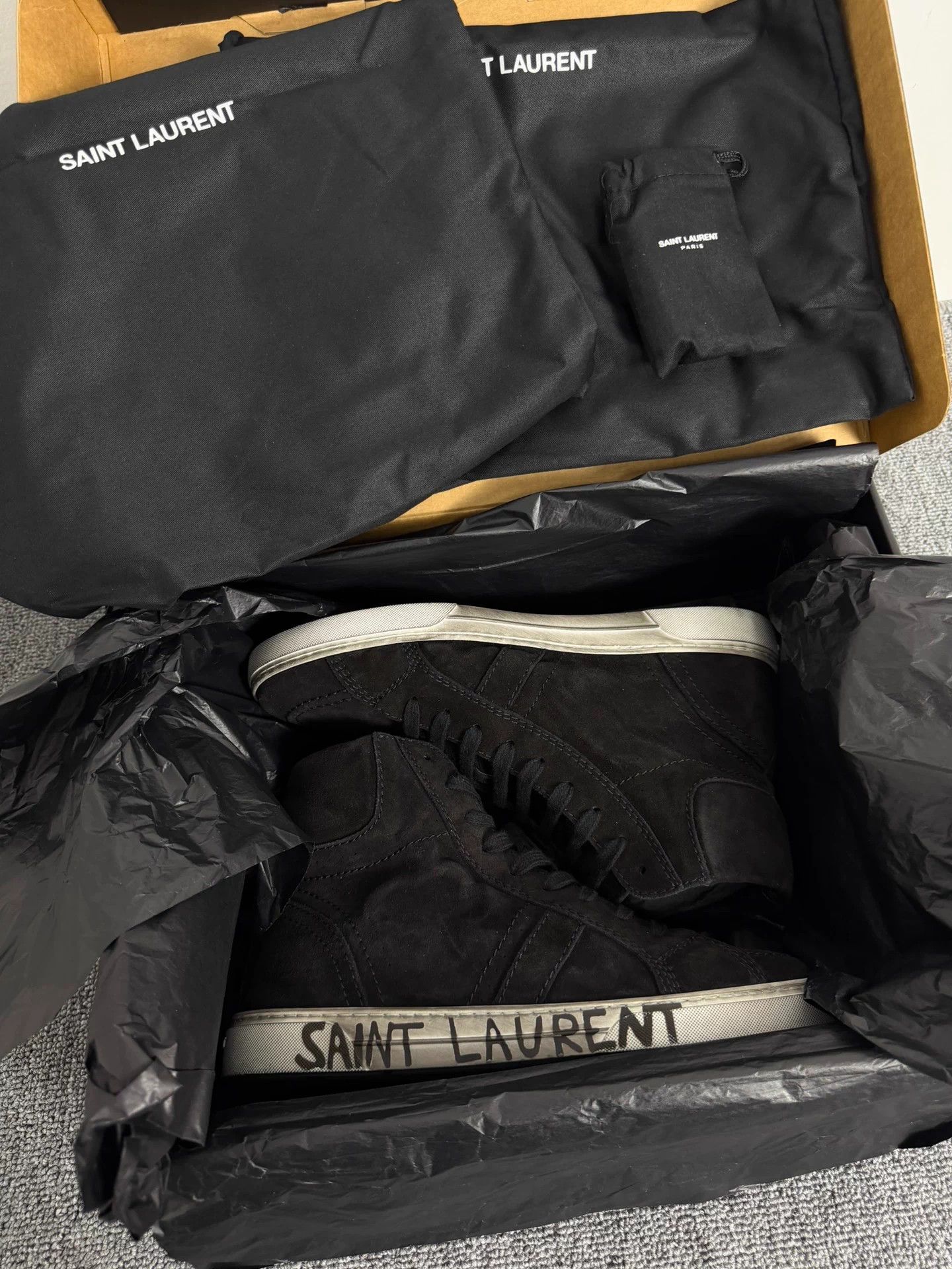 Saint Laurent Paris YSL Joe distressed graffiti black suede high-top 40 Size US 7 / EU 40 - 8 Thumbnail
