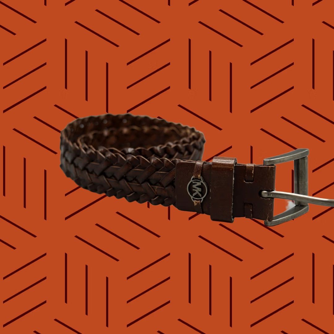 Michael Kors Michael Kors Mens Braided Woven Leather Belt Brown 32 MK Logo Buckle Size 32 - 1 Thumbnail
