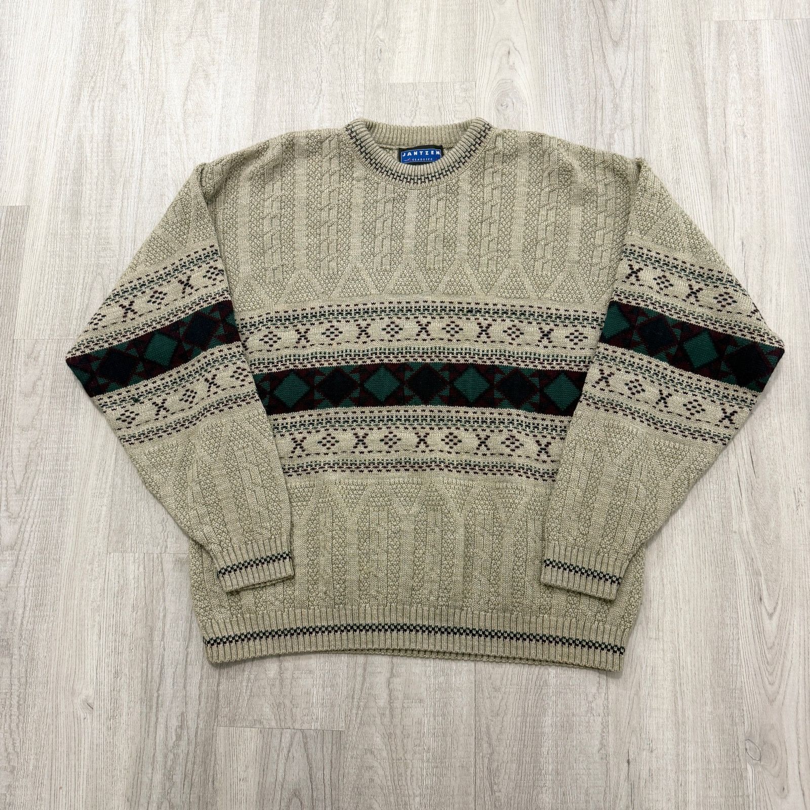 Vintage Vintage Jantzen Sweater Men's Large Beige Geometric Aztec Size US L / EU 52-54 / 3 - 1 Thumbnail