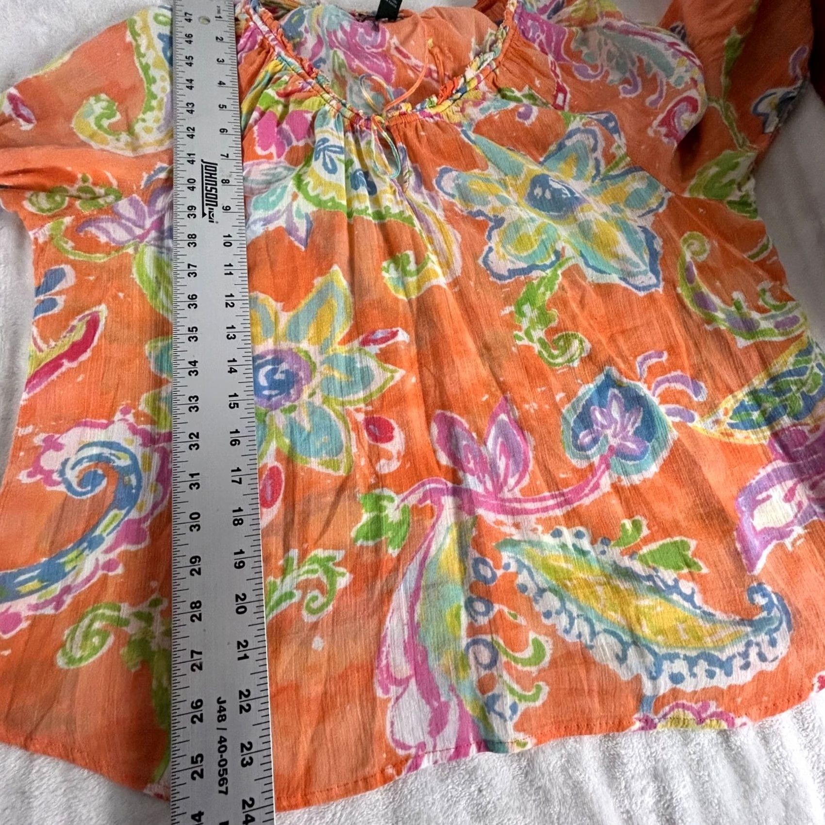 Ralph Lauren Lauren Ralph Lauren Womens Peasant Top Large Floral Orange Pink 100% Cotton Size L / US 10 / IT 46 - 7 Thumbnail