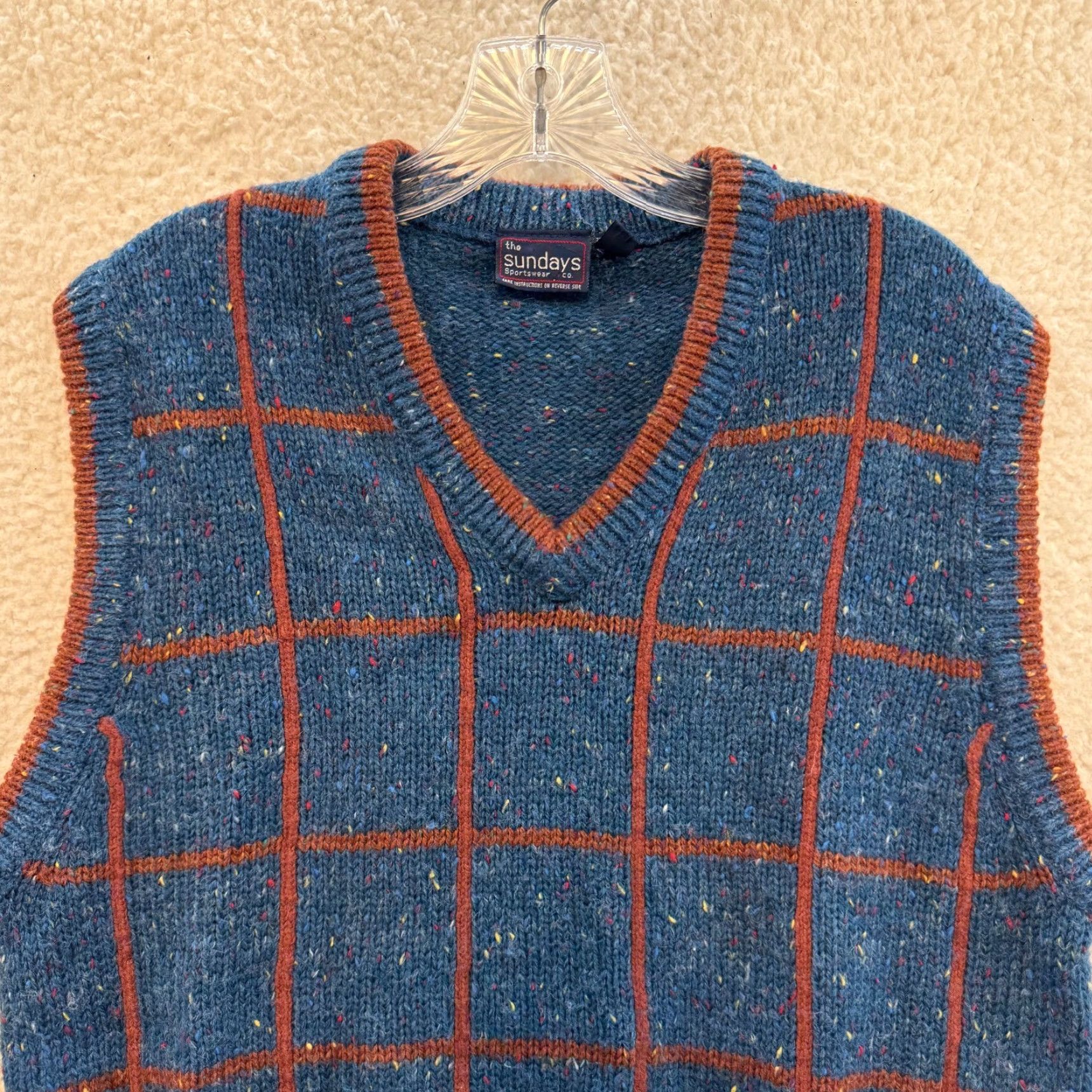 Vintage VINTAGE The Sundays Sportswear Co Sweater Vest Wool Blend Plaid Blue Large Mens 1990s Golf Grandpa Preppy Vest Size US L / EU 52-54 / 3 - 3 Thumbnail