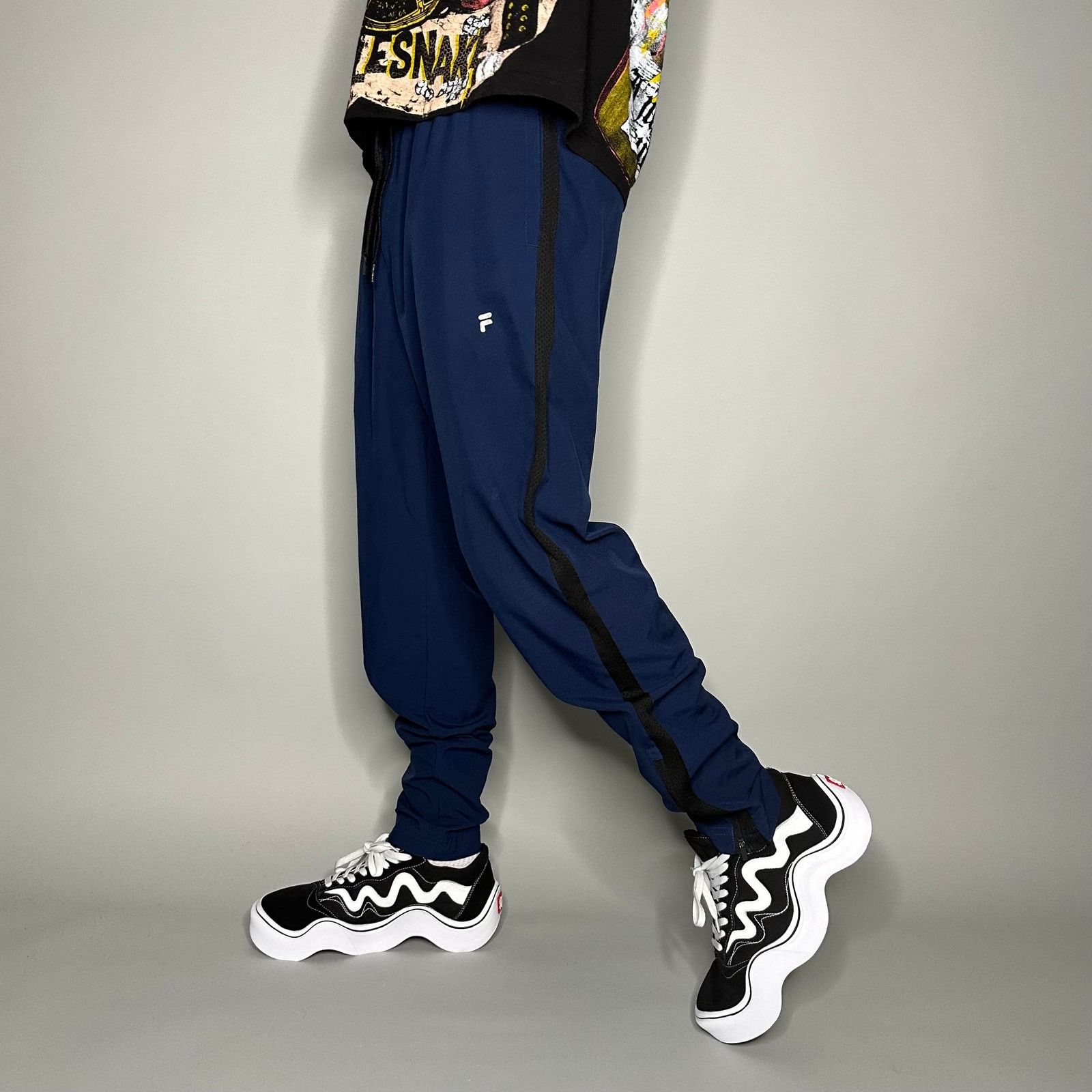 Vintage Fila Joggers Navy Blue Polyester Sweatpants Reflective Logo Grailed