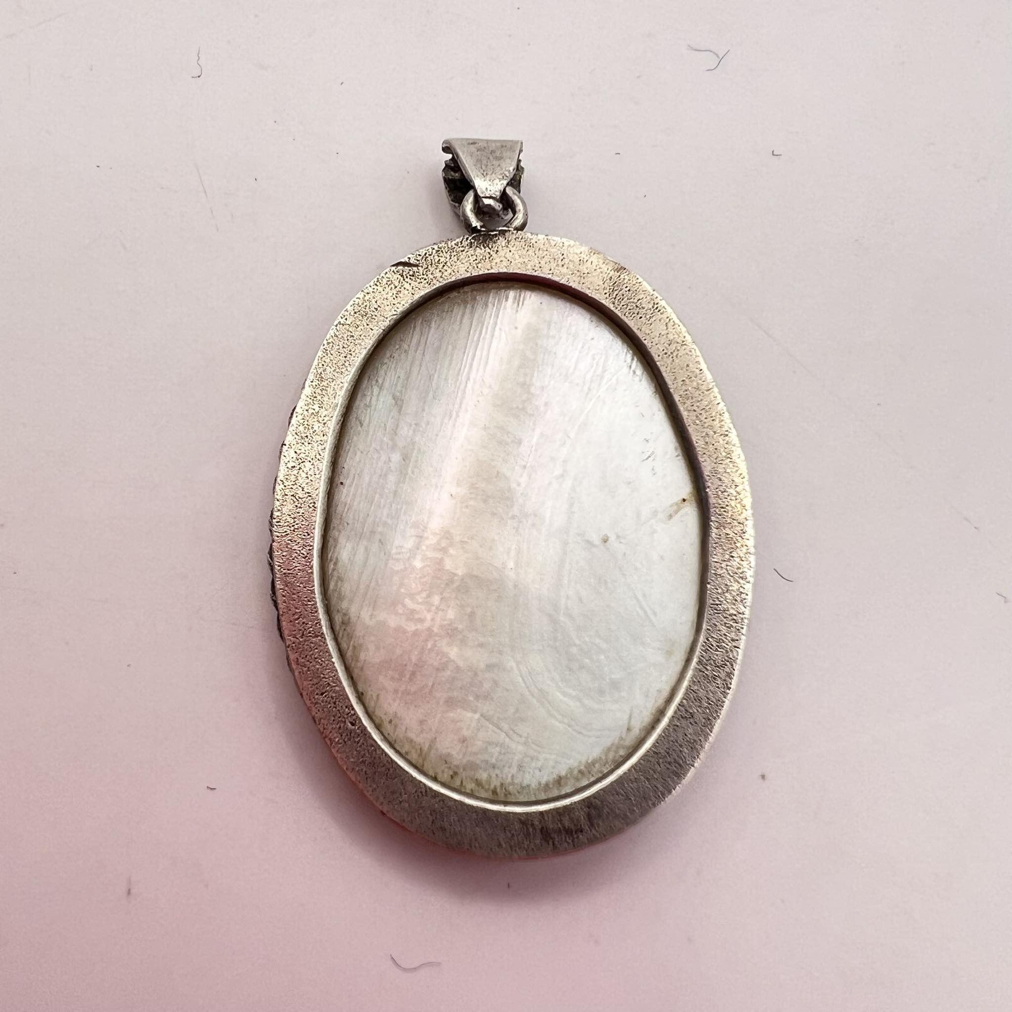 Handmade Antique Hand Carved Natural Shell Pendant Cameo Silver 900 Size ONE SIZE - 4 Thumbnail