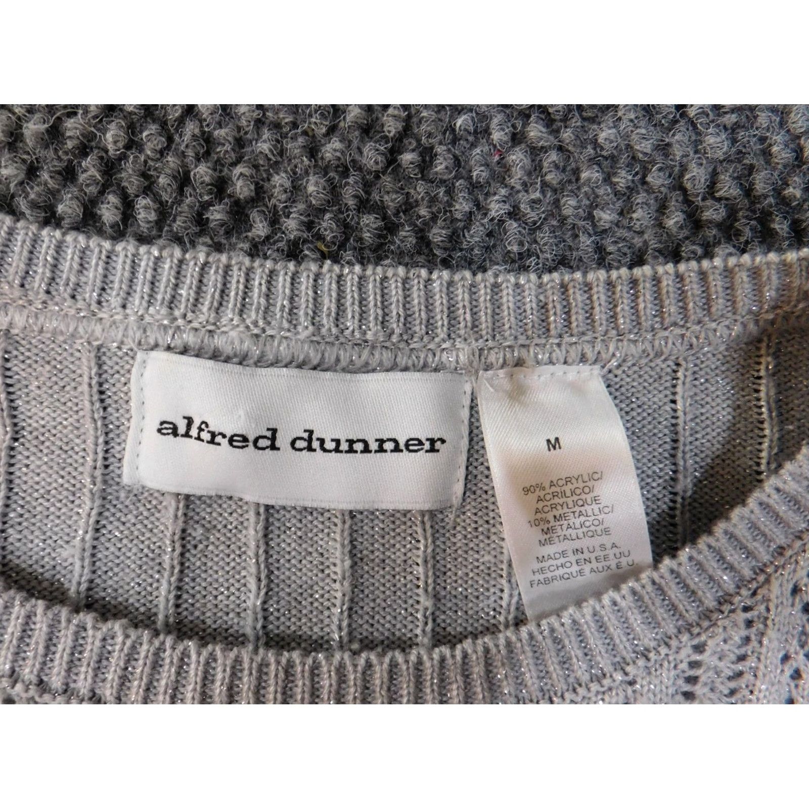 Vintage Alfred Dunner Blouse Shirt Womens Medium Gray Crew Neck Knit Stretch Metallic Pocket Short Sleeve Size M / US 6-8 / IT 42-44 - 4 Thumbnail