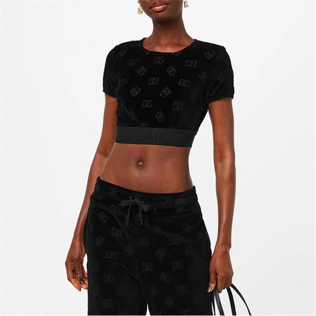 Dolce & Gabbana o1g2r1mq1024 Flocked Cropped Jersey T-Shirt in Nero Size XS / US 0-2 / IT 36-38 - 5 Thumbnail