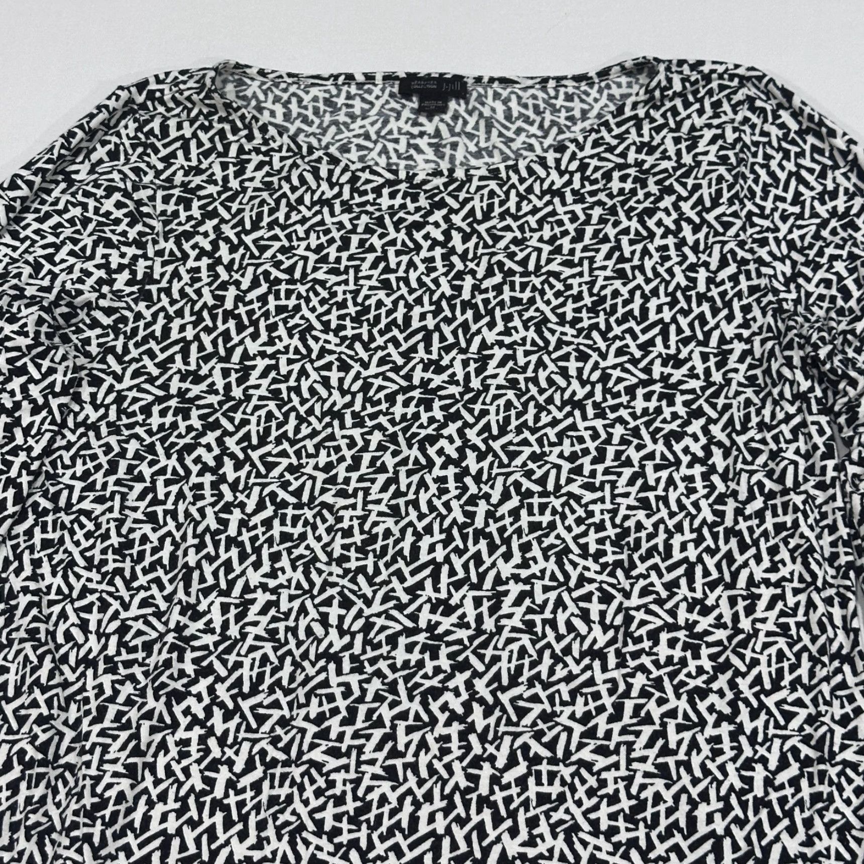 J. Jill J. Jill Shirt Womens M Black White Geometric Print Tunic 3/4 Sleeve Front Pockets Blouse Dressy Casual Office Navy Black Womens M Size M / US 6-8 / IT 42-44 - 2 Thumbnail