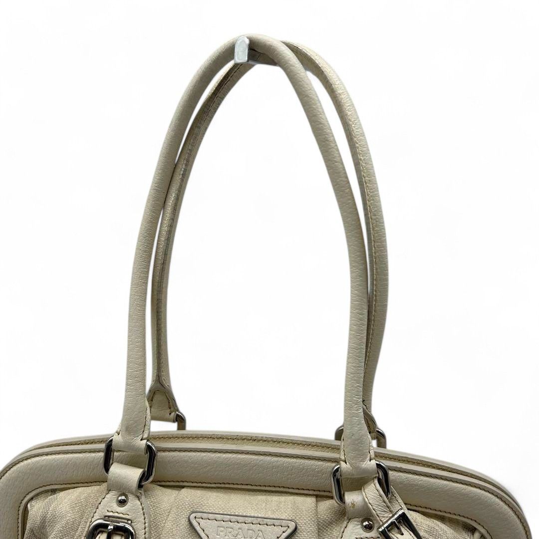 Prada Prada - Canvas Handbag White Triangle Logo Vintage Leather Size ONE SIZE - 5 Thumbnail