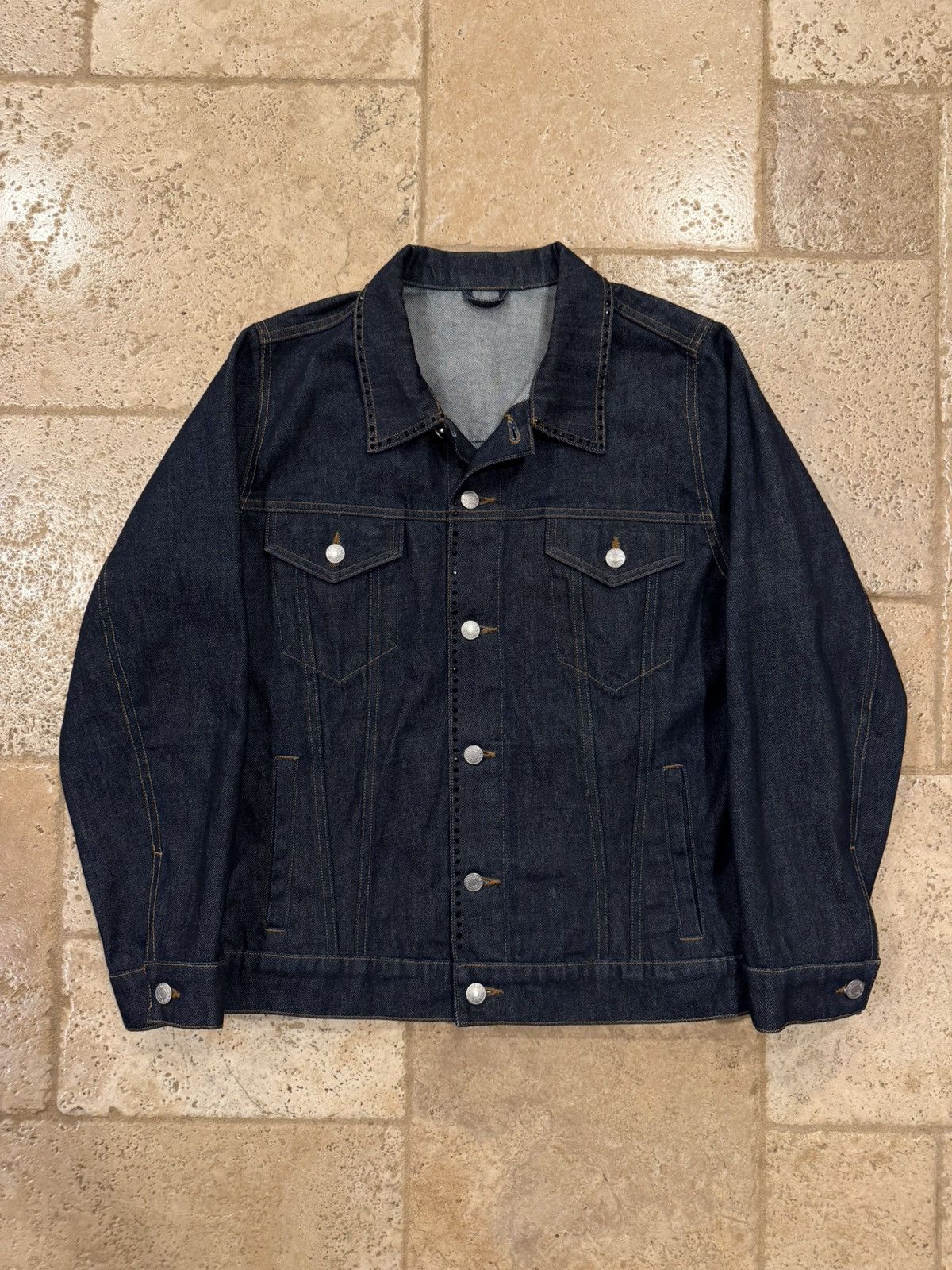 Dries Van Noten Dries Van Noten Rhinestoned Studd Navy Denim Trucker Jacket Size US L / EU 52-54 / 3 - 6 Thumbnail