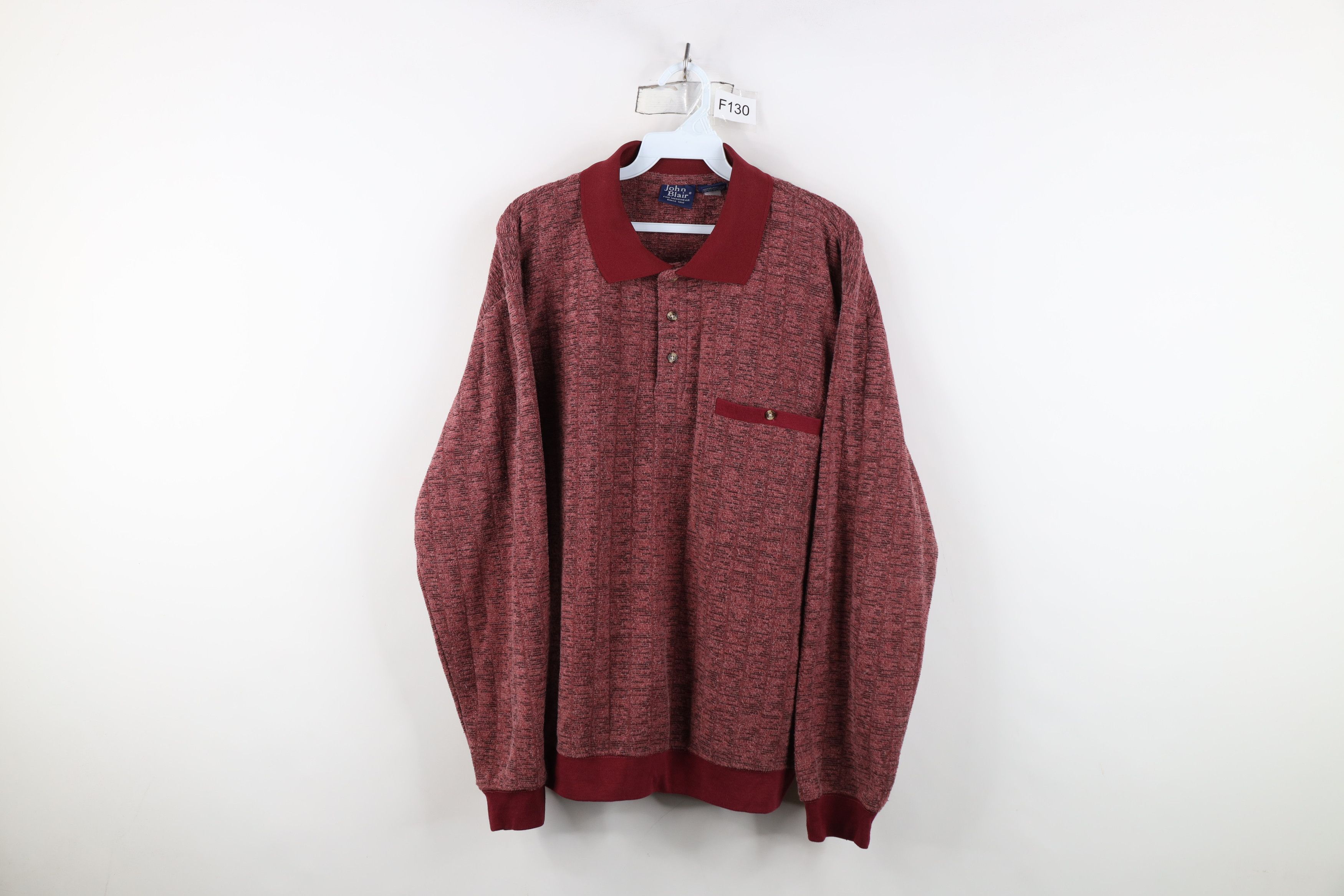 Vintage Vintage 90s Streetwear Fleck Collared Fleece Sweatshirt Red Size US L / EU 52-54 / 3 - 1 Thumbnail
