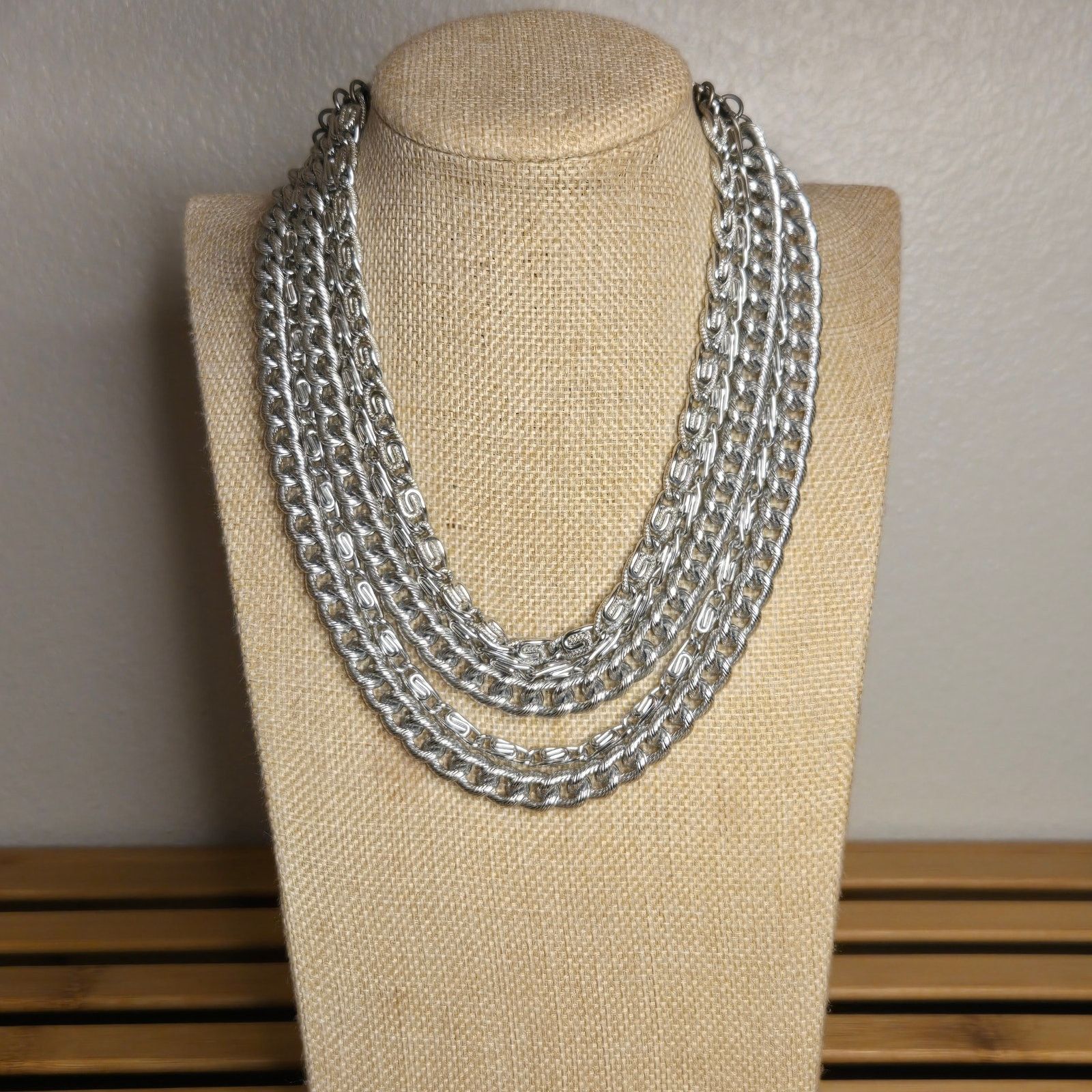 Vintage Vintage Silver Tone Multi-Strand Statement Necklace Size ONE SIZE - 12 Thumbnail