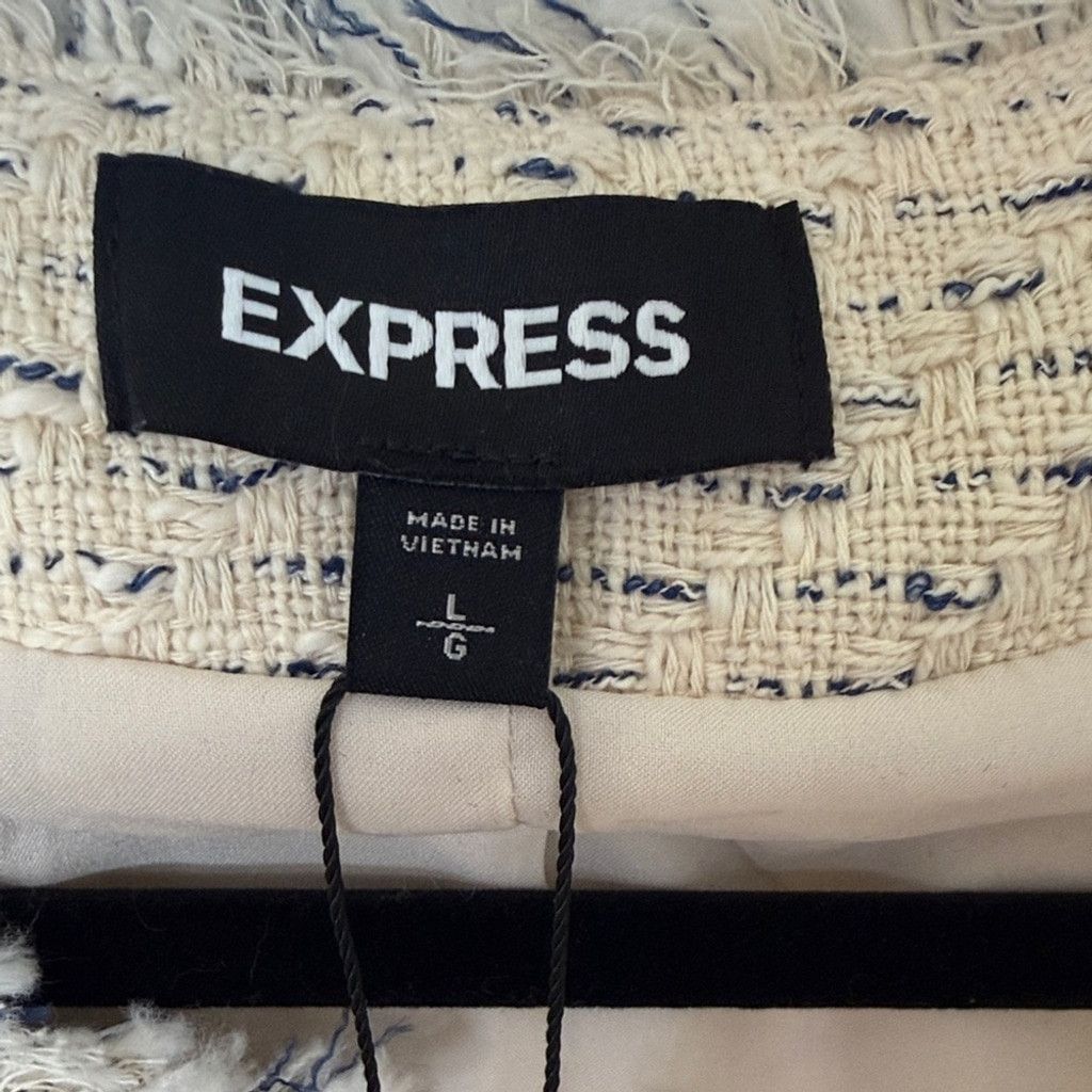 Express Express Neutral Cream Tweed Fringe Open-Front Blazer Size L / US 10 / IT 46 - 2 Thumbnail